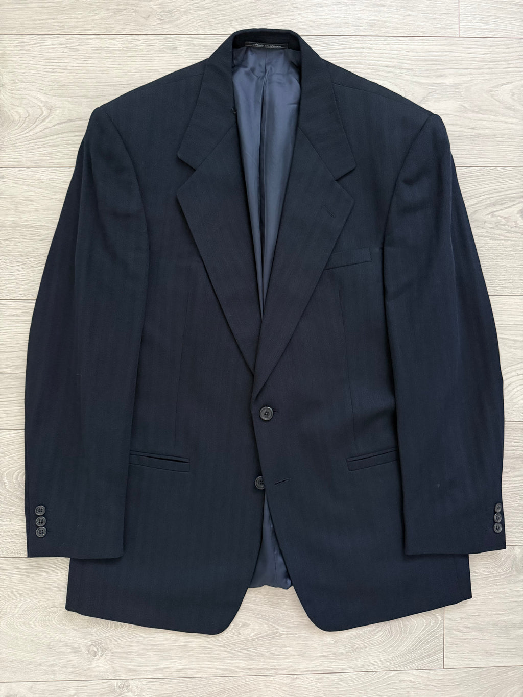 Versace 1980s 2B Double Pleat Herringbone Wool Navy Suit - Size XL Jacket / 36" Waist