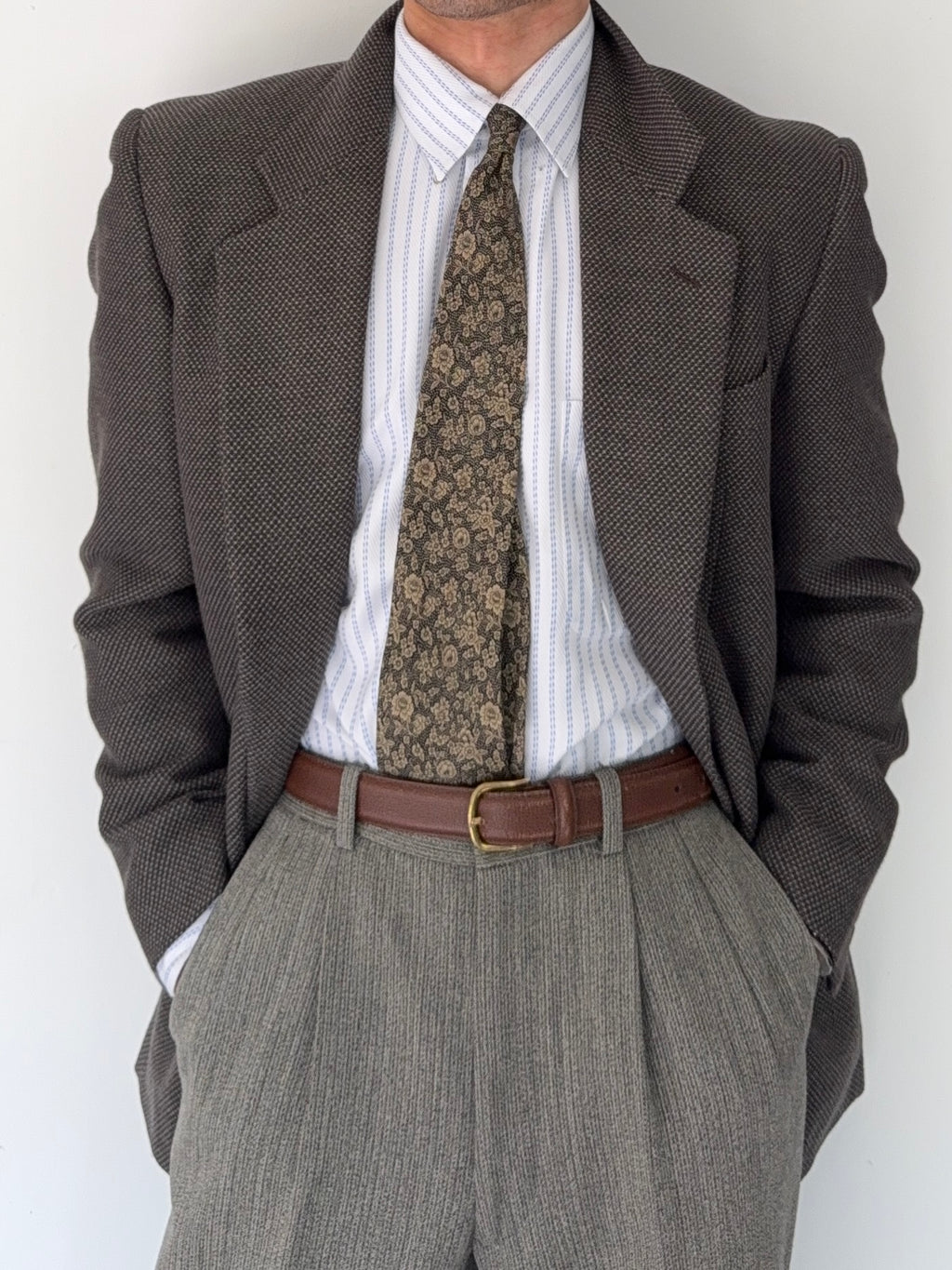 Giorgio Armani 1980s Textured 2B Wool Brown Sports Blazer Jacket - Size M