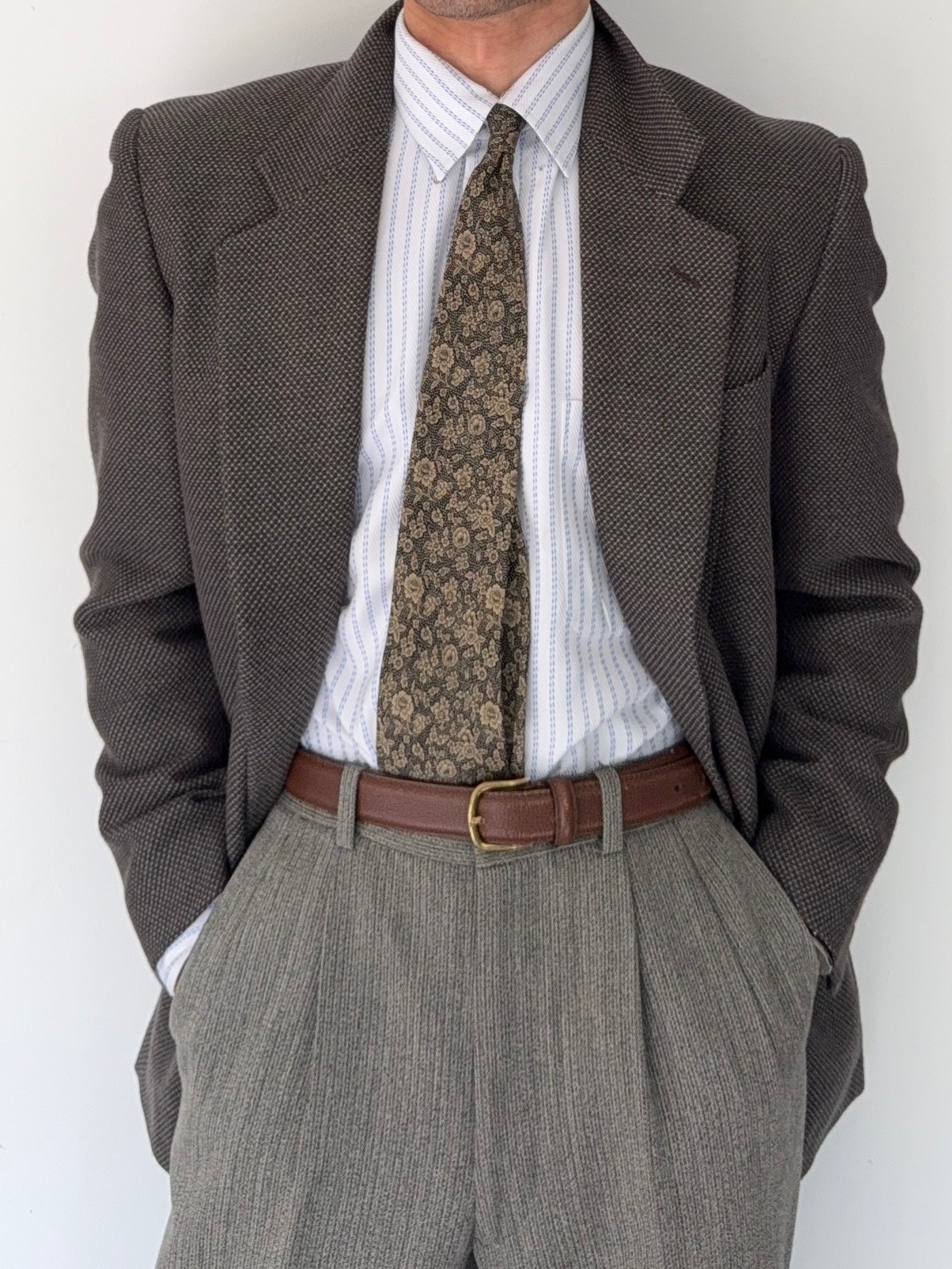 Giorgio Armani 1980s Textured 2B Wool Brown Sports Blazer Jacket - Size M