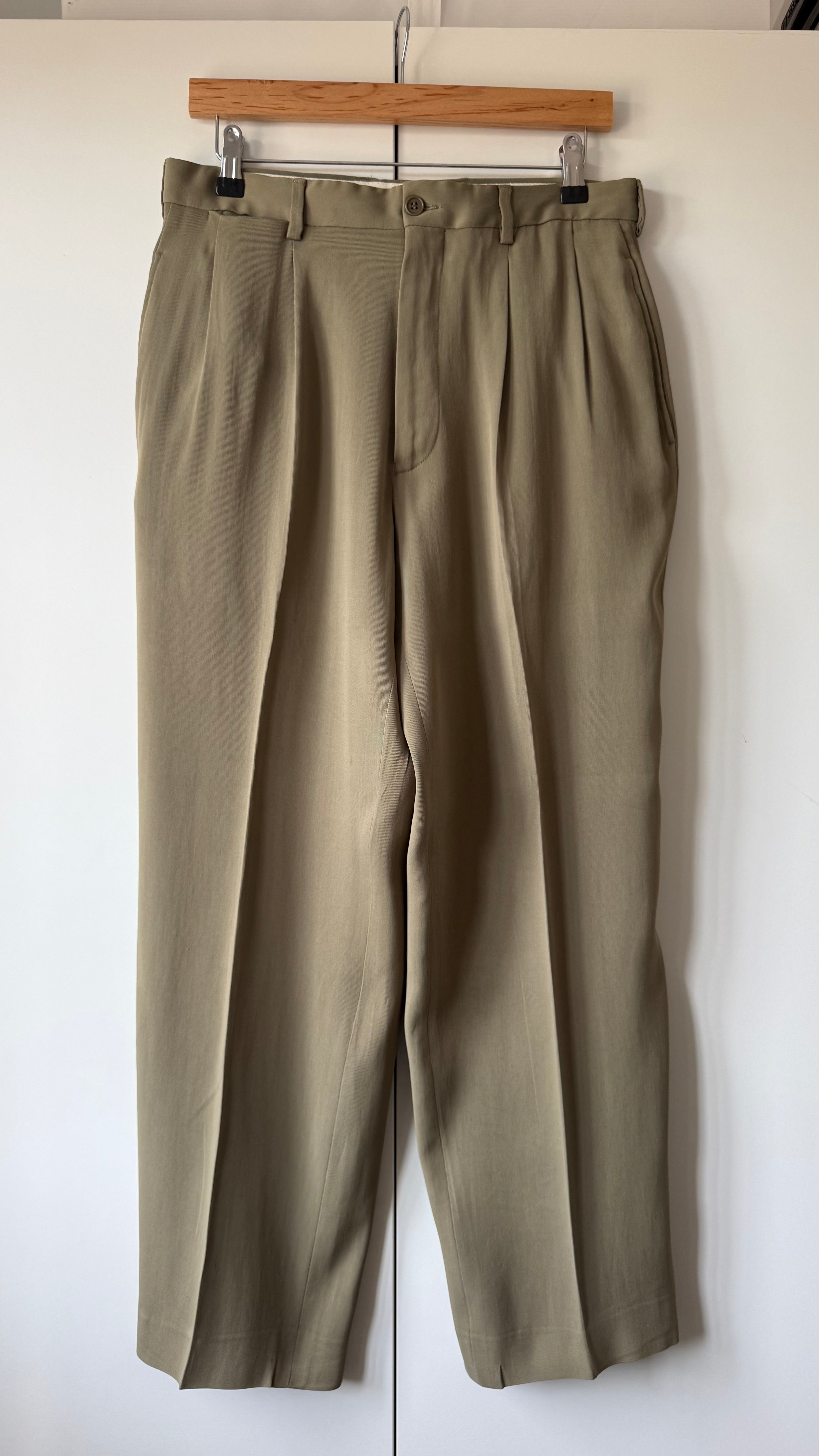 Emporio Armani AW1995 Nehru Collar Draped Khaki Taupe Suit - Size S Jacket / 30" Waist