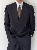 Krizia Armani 1990s Peaked Lapel Double Breasted Pleated Wool Suit Navy - Size M Jacket / 31" Waist