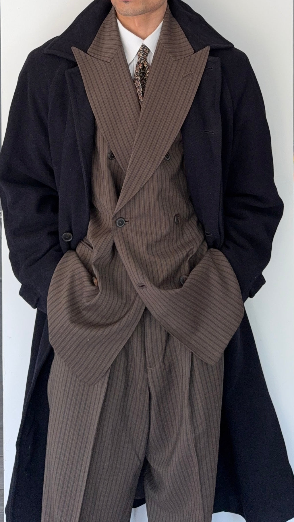 Jean Paul Gaultier 1990s Peaked Lapel Double Breasted Pleated Textured Suit - Size XL Jacket / 34" Waist