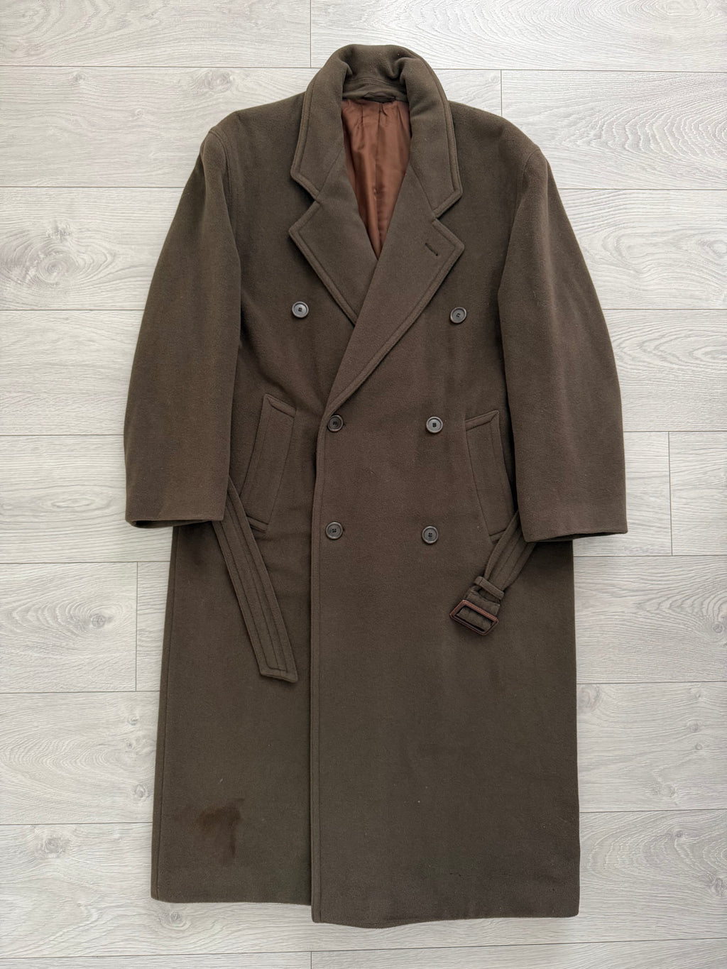 Hugo Boss 1980s Double-Breasted Belted Wool Brown Coat - Size M