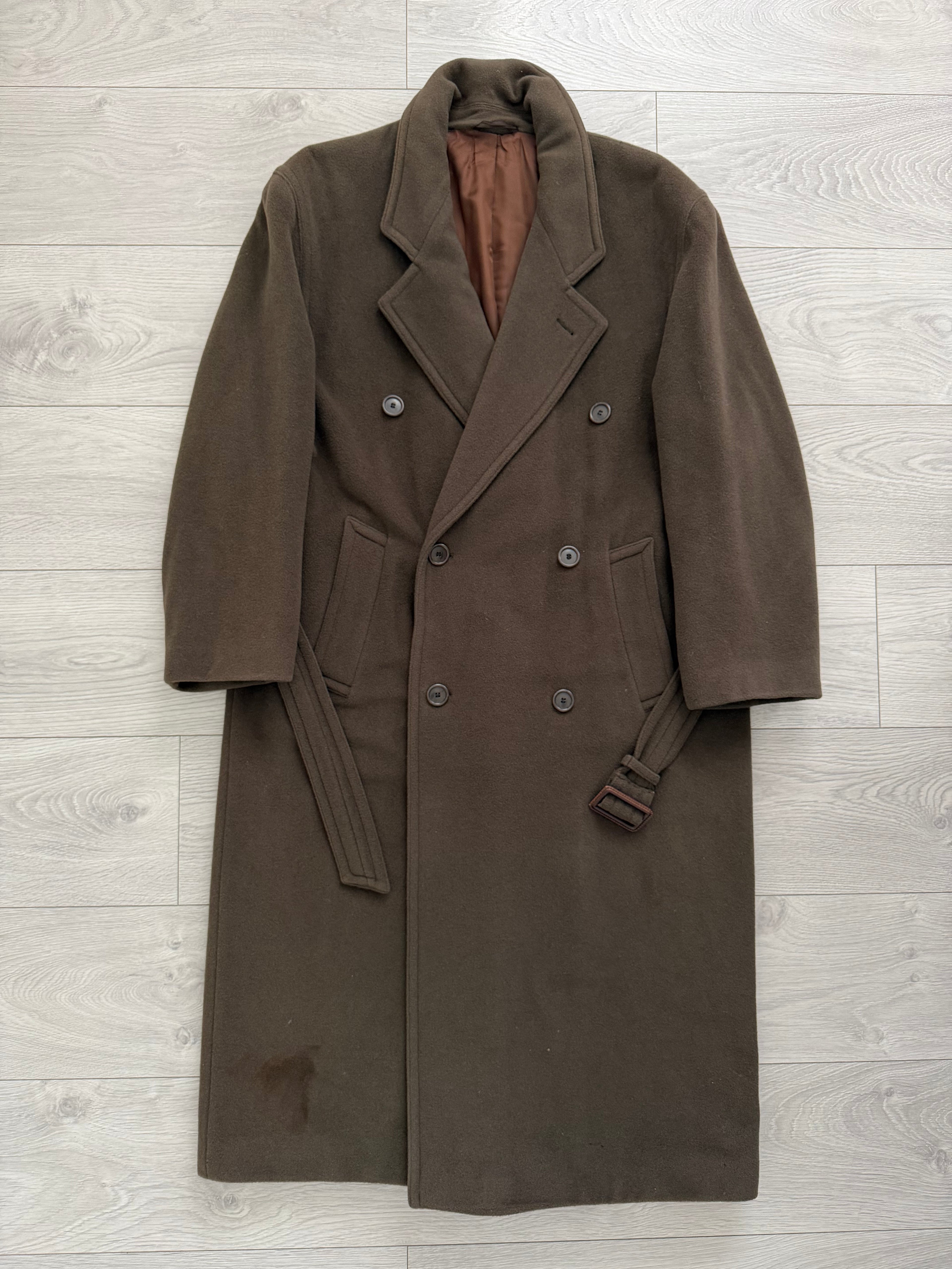 Hugo Boss 1980s Double-Breasted Belted Wool Brown Coat - Size M