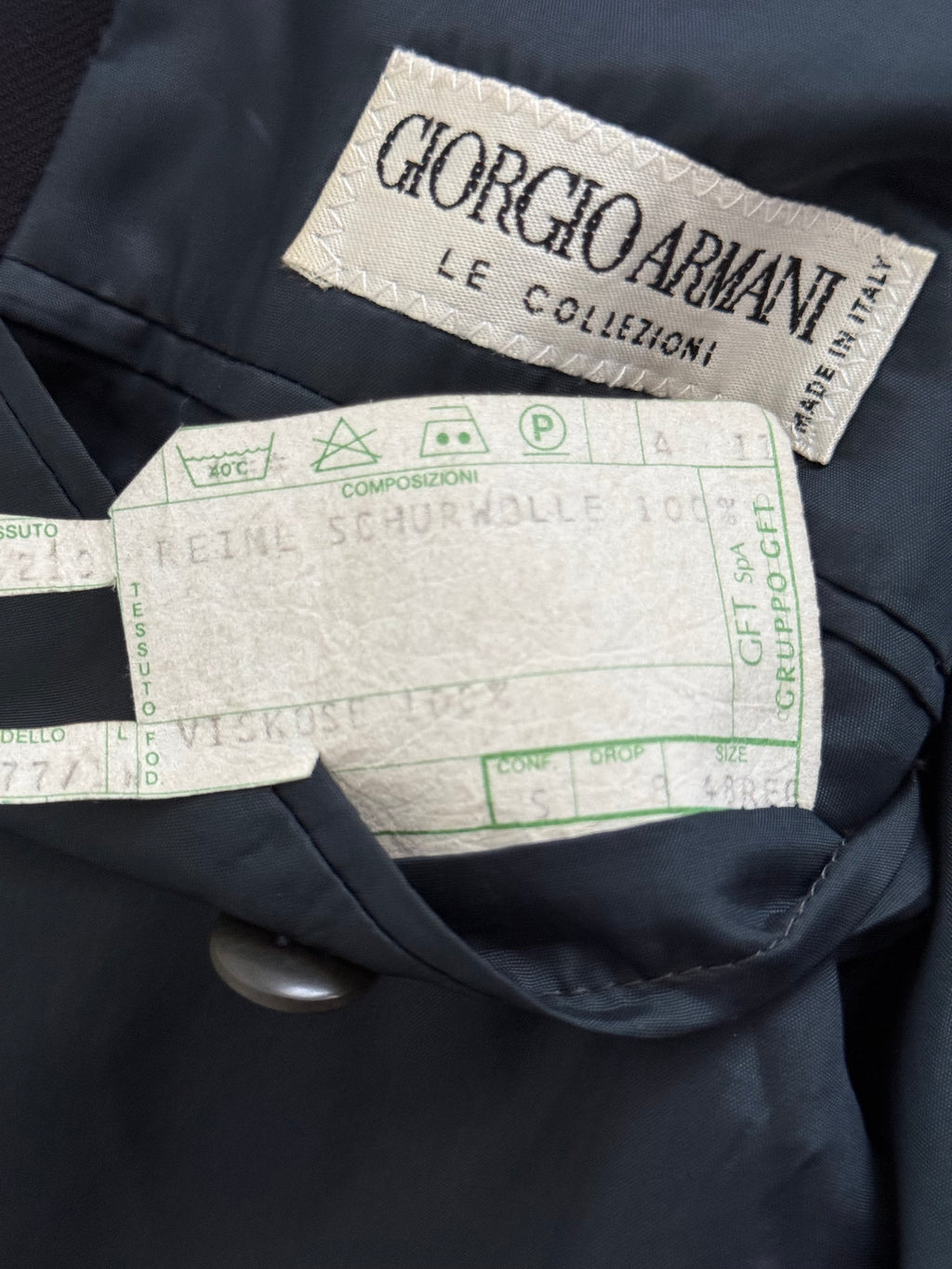 Giorgio Armani 1980s Peaked Lapel Double Breasted Metal Button Wool Sports Jacket Blazer - Size M
