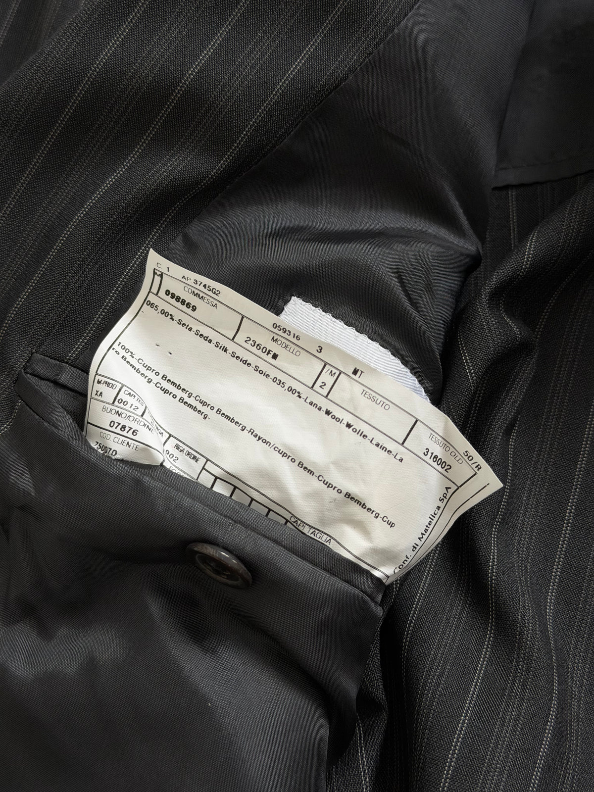 Armani 1990s Peaked Lapel Double Breasted Pleated Silk Wool Suit Striped Grey - Size L Jacket / 34" Waist