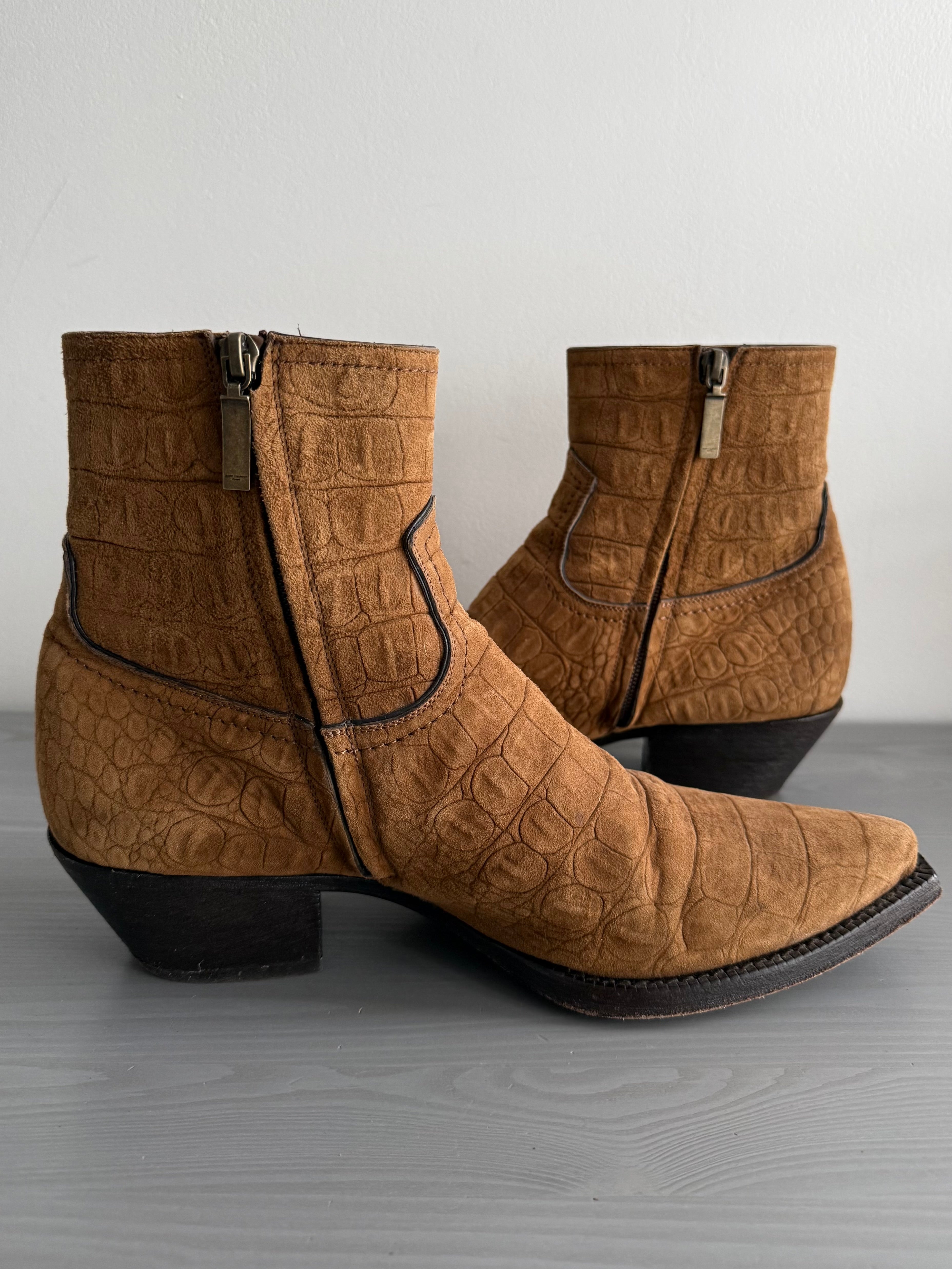 Saint Laurent Paris FW20 Croc Embossed Lukas Boots - Size US8