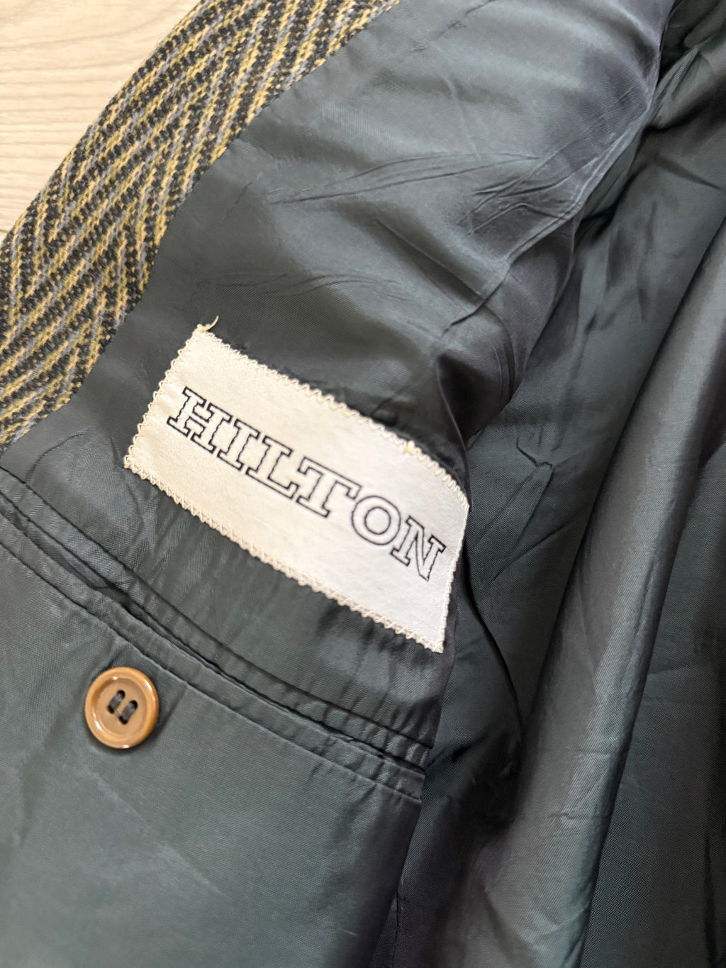 Hilton Armani 1980s Peaked Lapel Double Breasted Herringbone Sports Jacket Blazer - Size S