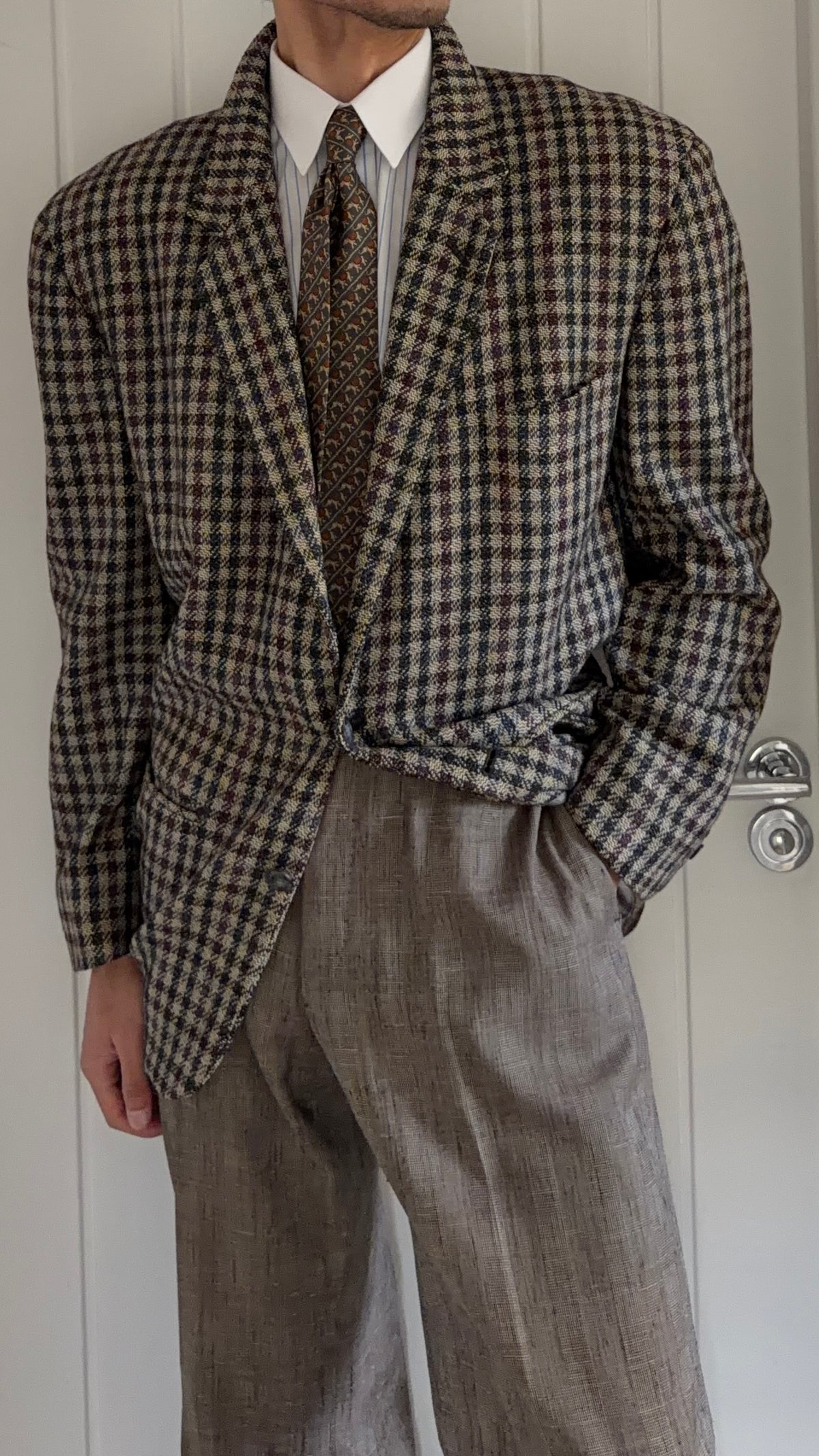 Emporio Armani 1980s 2B Gunclub Check Wool Textured Sport Jacket Blazer - Size L