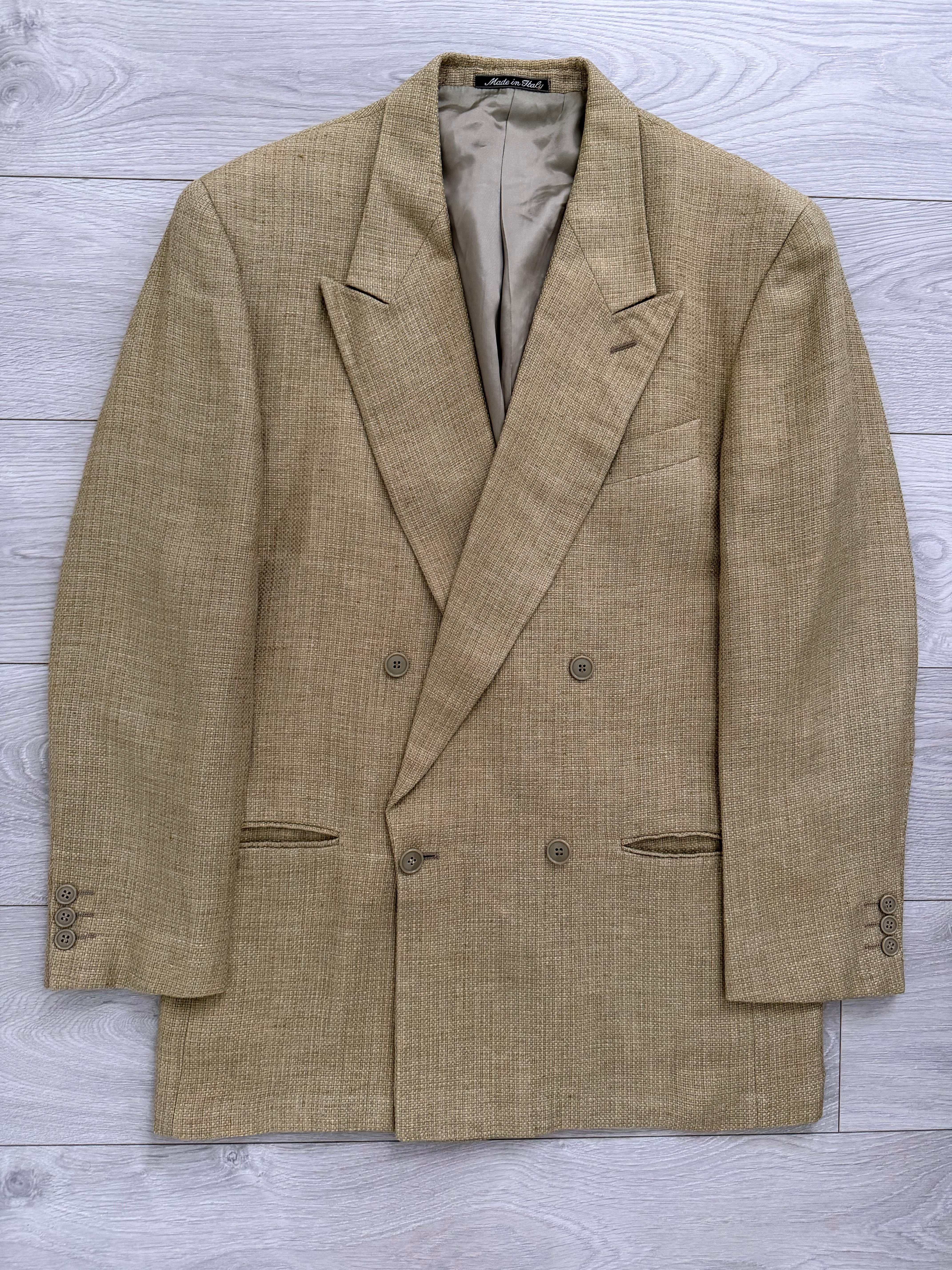 Emporio Armani 1990s Peaked Lapel Double Breasted Textured Linen