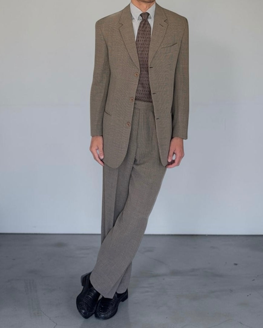 Emporio Armani 1990s 3B Double-Pleat Draped Wool Suit in Taupe Beige - Size M Jacket / 30" Waist