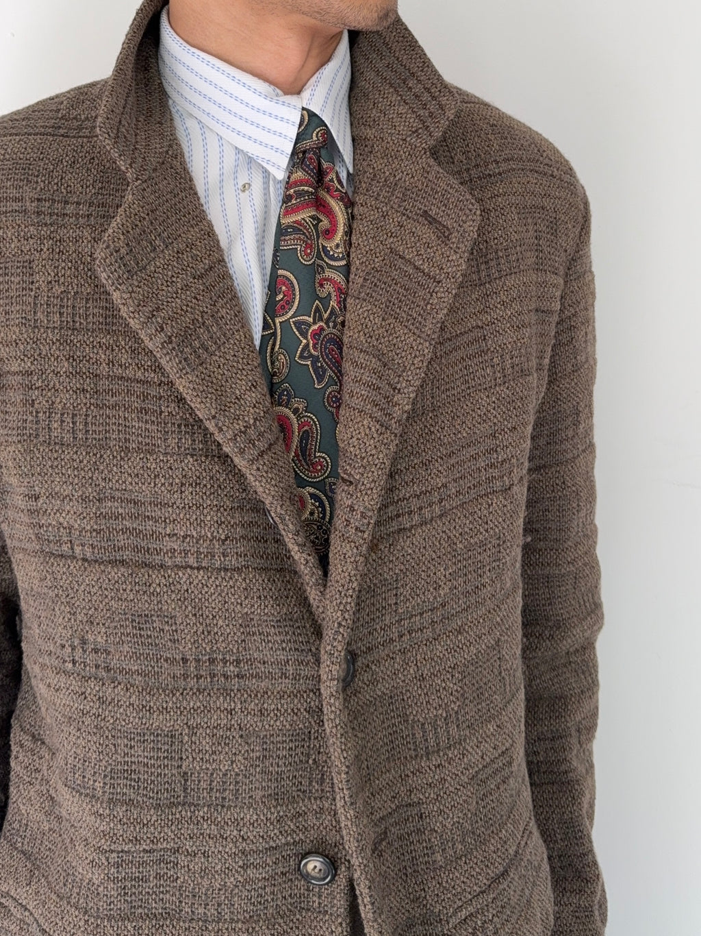Emporio Armani 1990s 4B Wool Cotton Texture Pattern Jacket - Size L