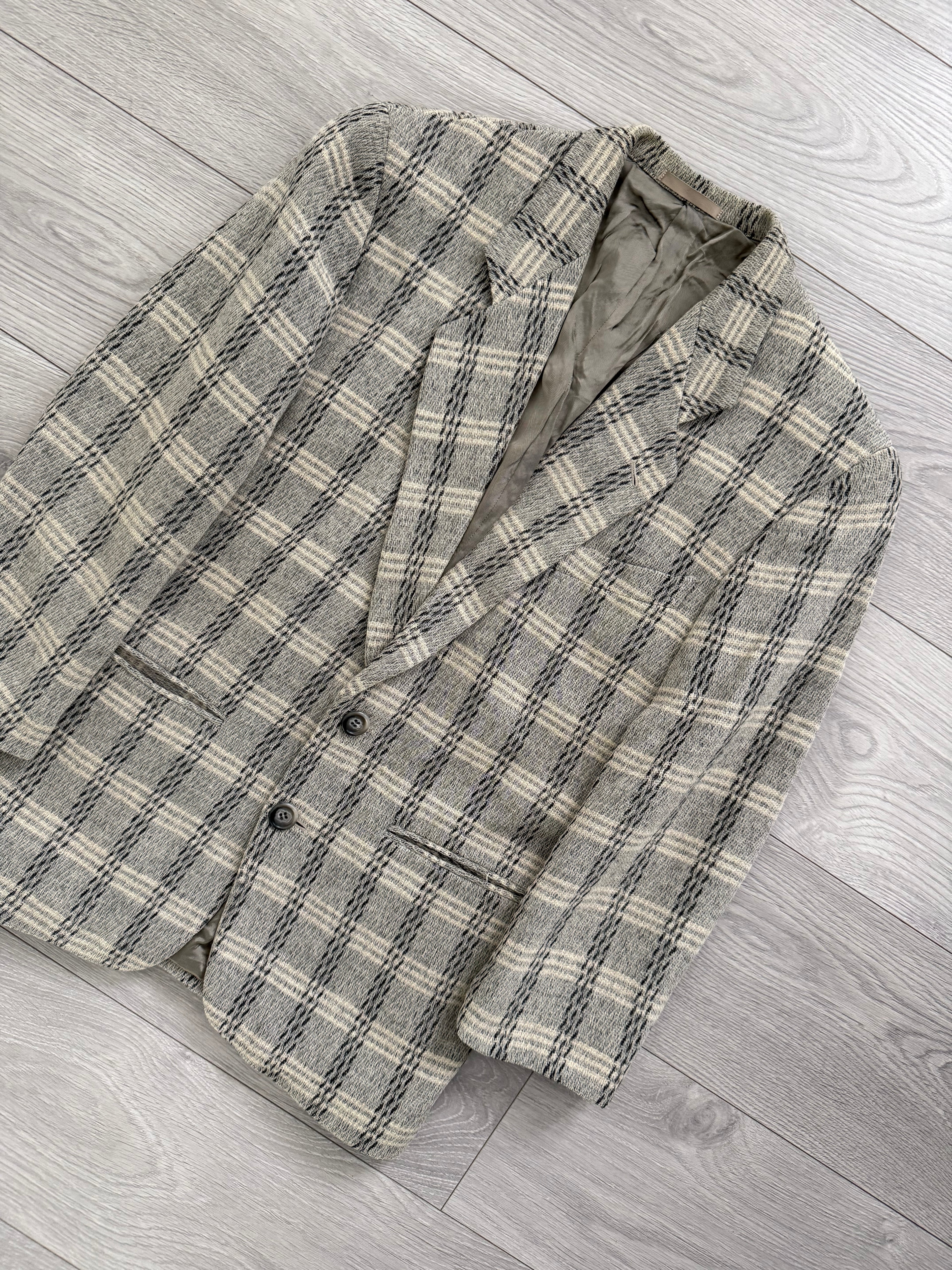 Emporio Armani 1980s 2B Textured Wool Check Sports Jacket Blazer - Size S