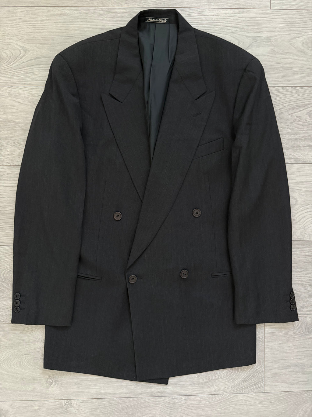Giorgio Armani 1980s Grey Peaked Lapel Double Breasted Wool Sports Blazer Jacket - Size XL