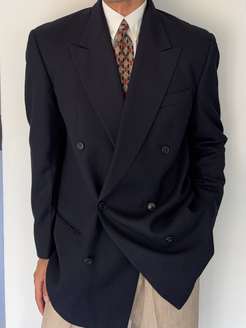 Giorgio Armani 1980s Peaked Lapel Double Breasted Wool Sport Blazer Jacket - Size M
