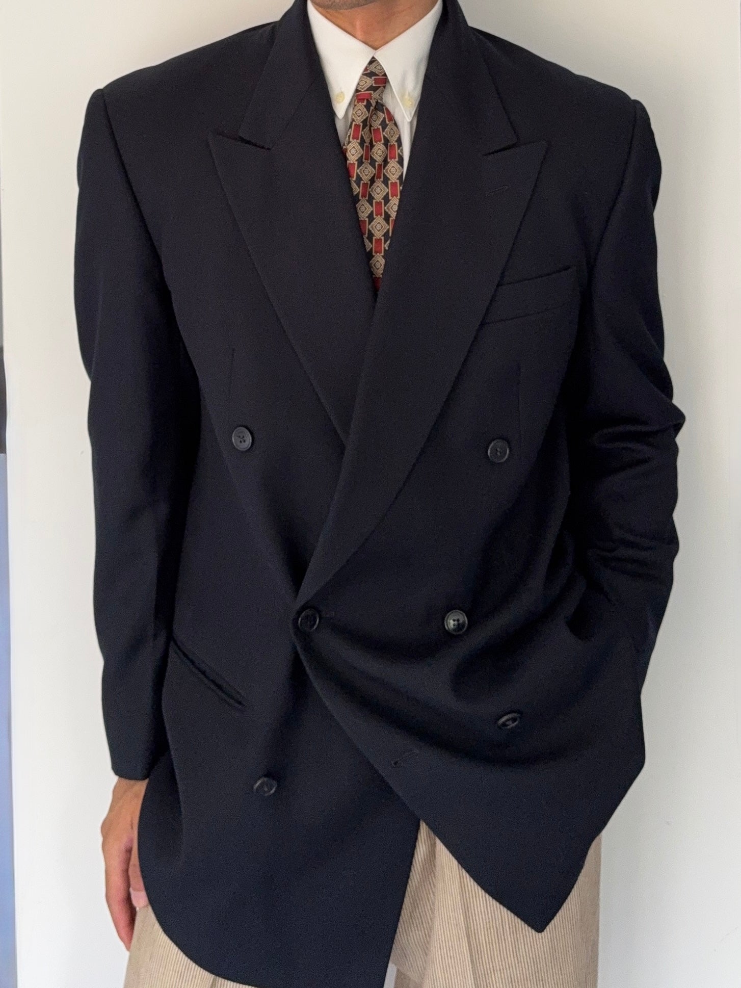 Giorgio Armani 1980s Peaked Lapel Double Breasted Wool Sport Blazer Jacket - Size M