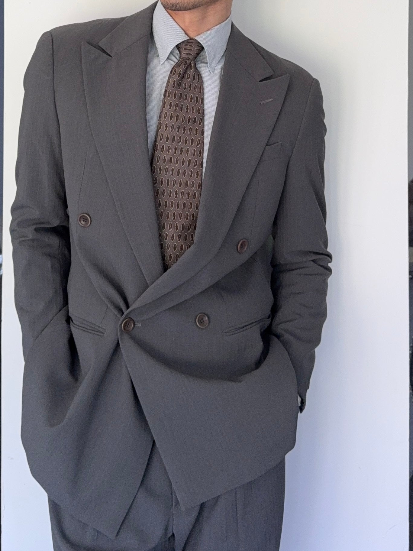 Armani 1990s Double-Breasted Pleated Wool Suit in Grey - Size S Jacket / 30" Waist