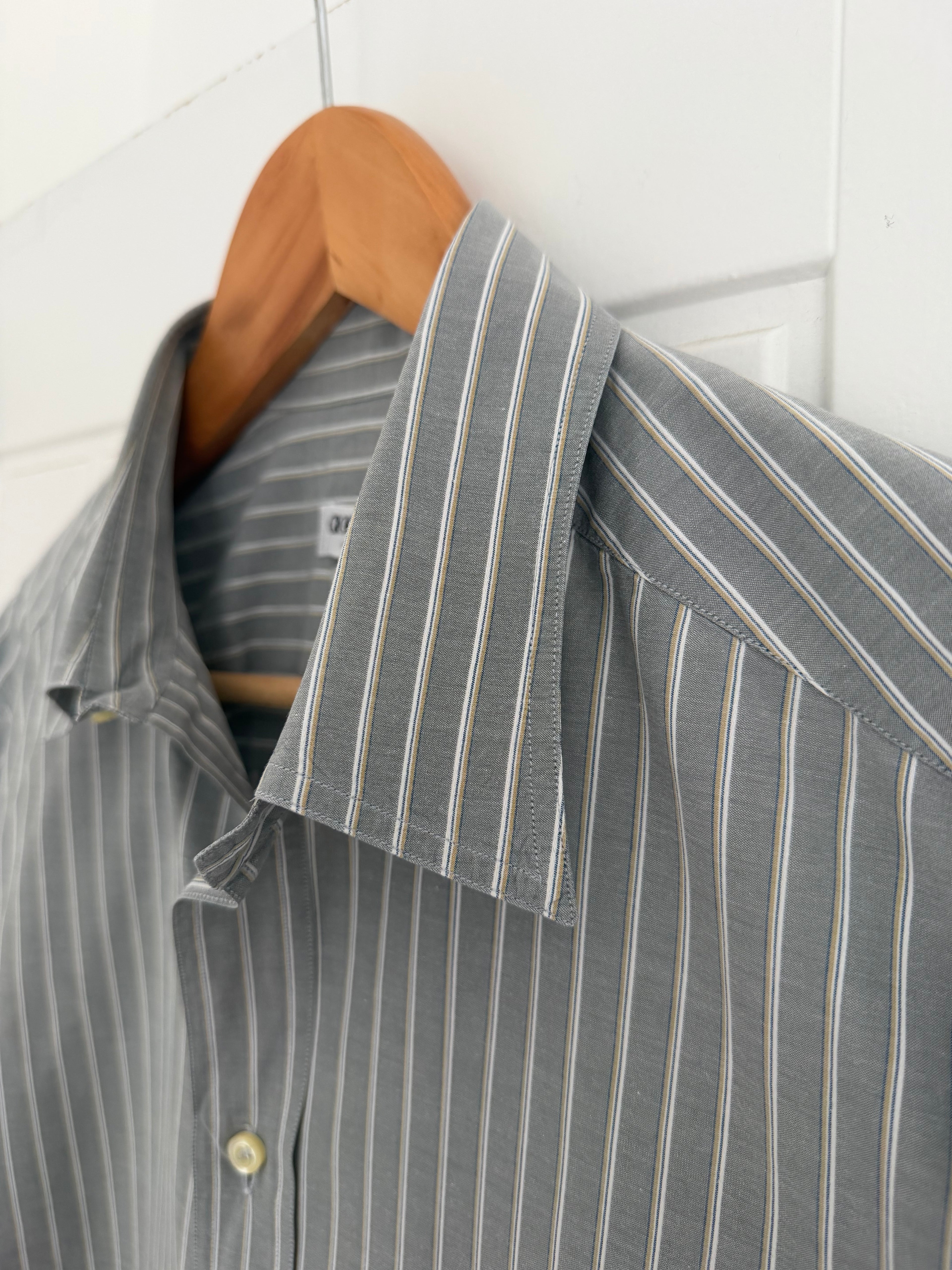 Giorgio Armani 1980s Multi Stripe Grey Cotton Shirt - Size M