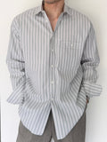 Giorgio Armani 1980s Snap Collar Chest Pocket Striped Cotton Shirt - Size XL