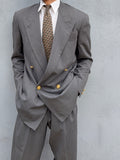 Versace 1980s Peaked Lapel Double Breasted Medusa Metal Button Triple Pleat Striped Wool Suit - Size S Jacket / 30" Waist