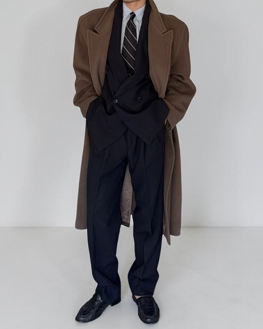 Hugo Boss 1980s Oversized Peaked Lapel Double Breasted Wool Coat - Size L