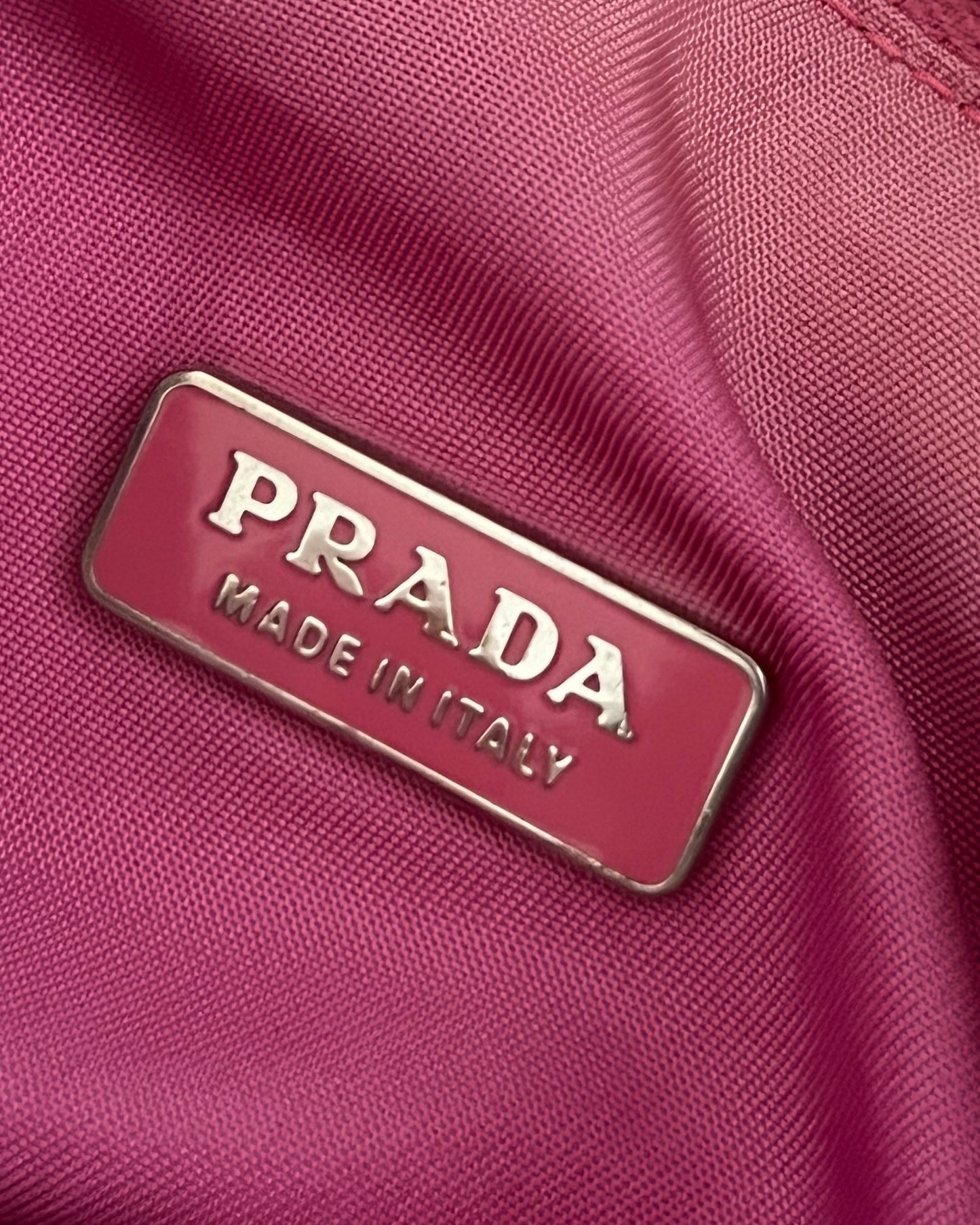 Prada 00s Vela Nylon Plaque Logo Pink Mini Hobo Bag