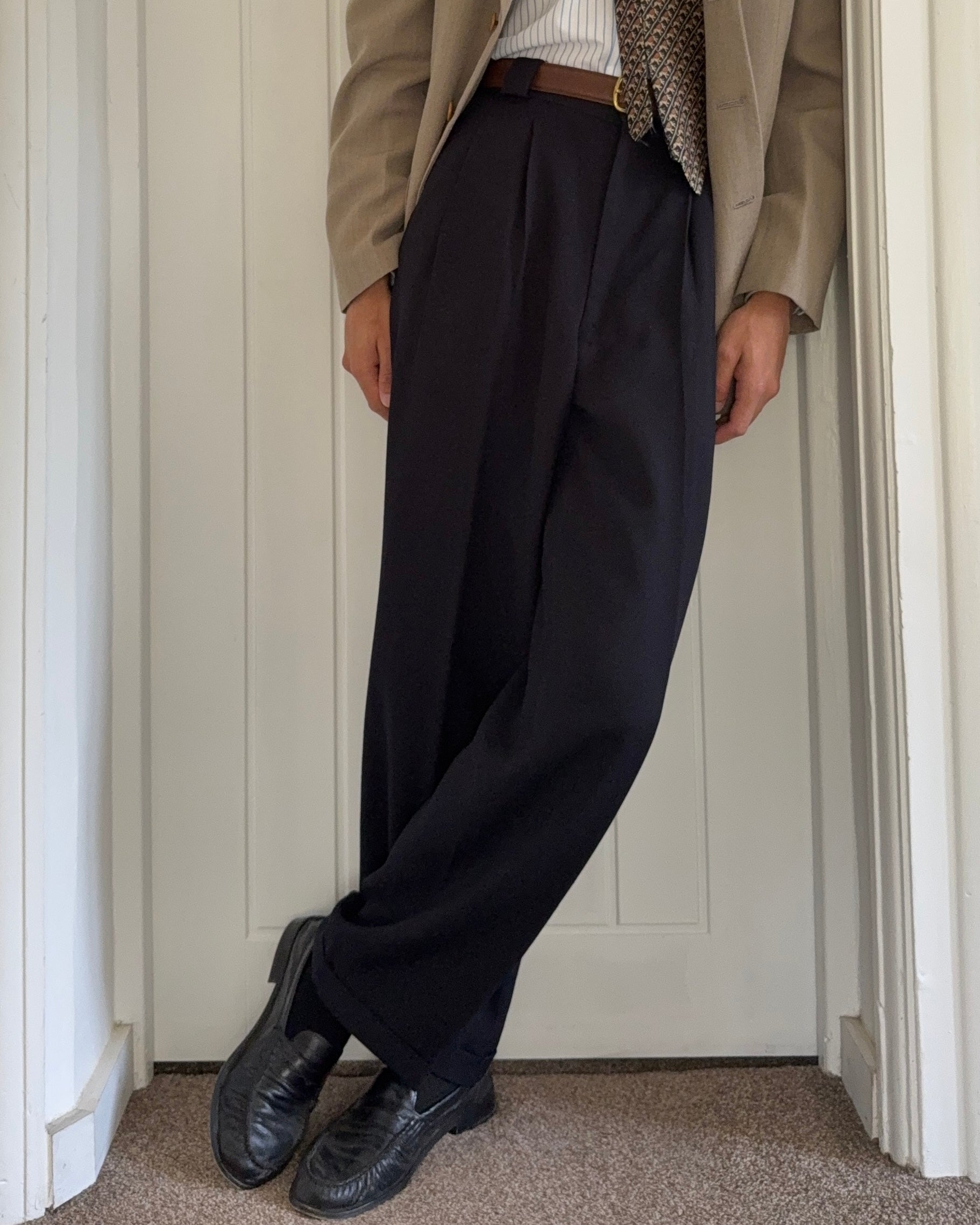 Giorgio Armani 1980s Double Pleat Wool Navy Pants - Size 36" Waist