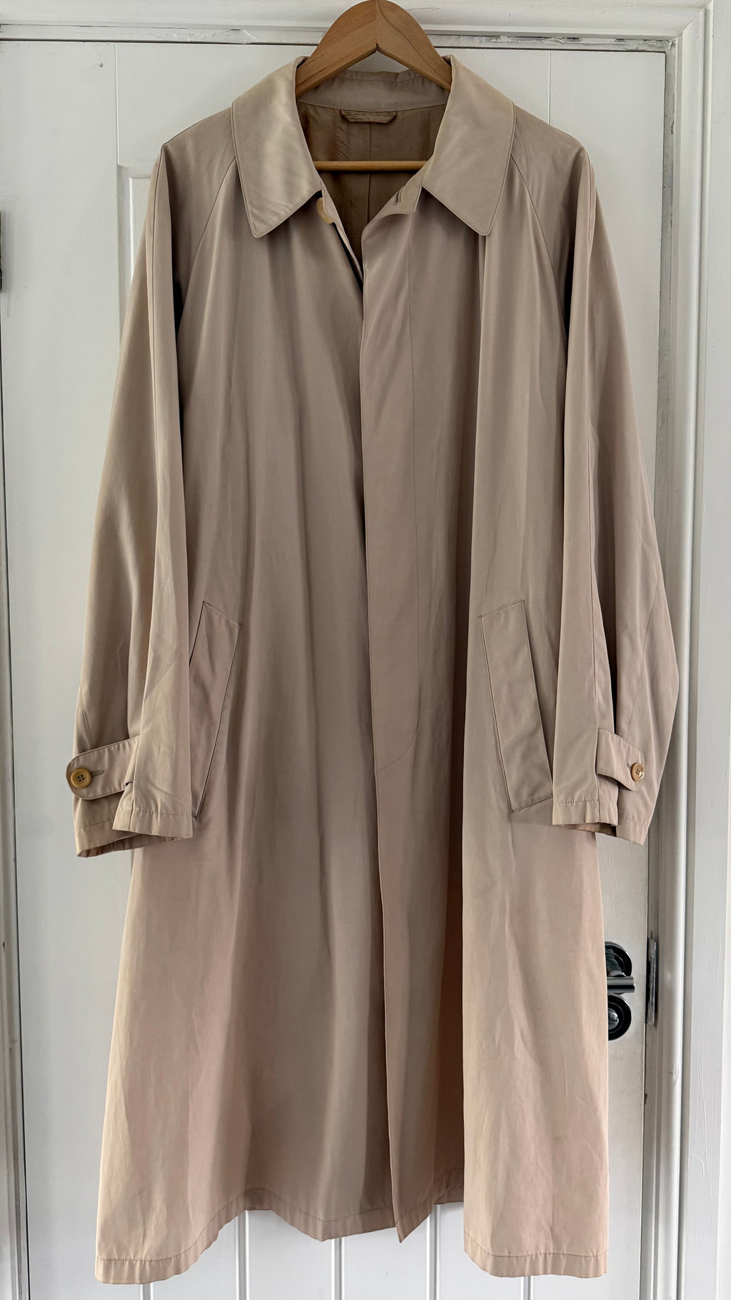 Giorgio Armani 1980s Taupe Beige Acetate Blend Mac Coat - Size L