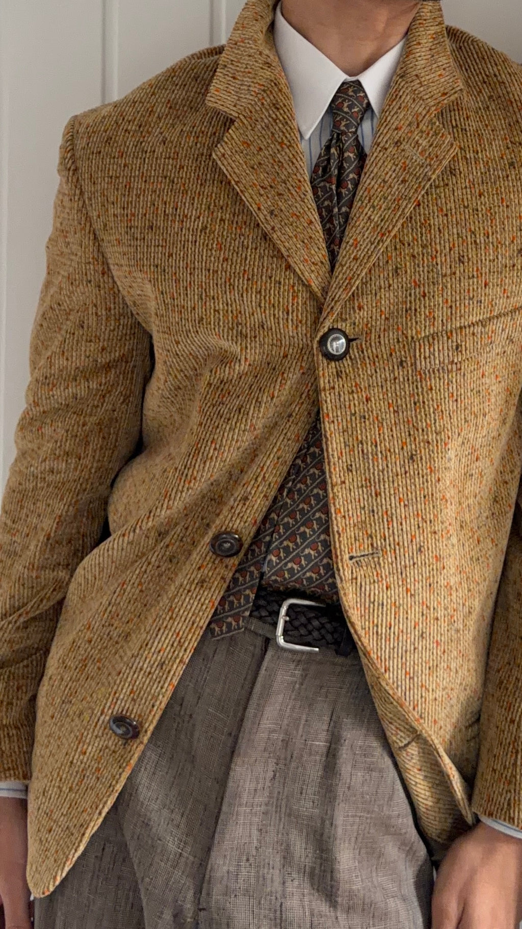 Versace Couture 1990s Metal Button Speckled Cotton Corduroy Sport Jacket Blazer - Size S