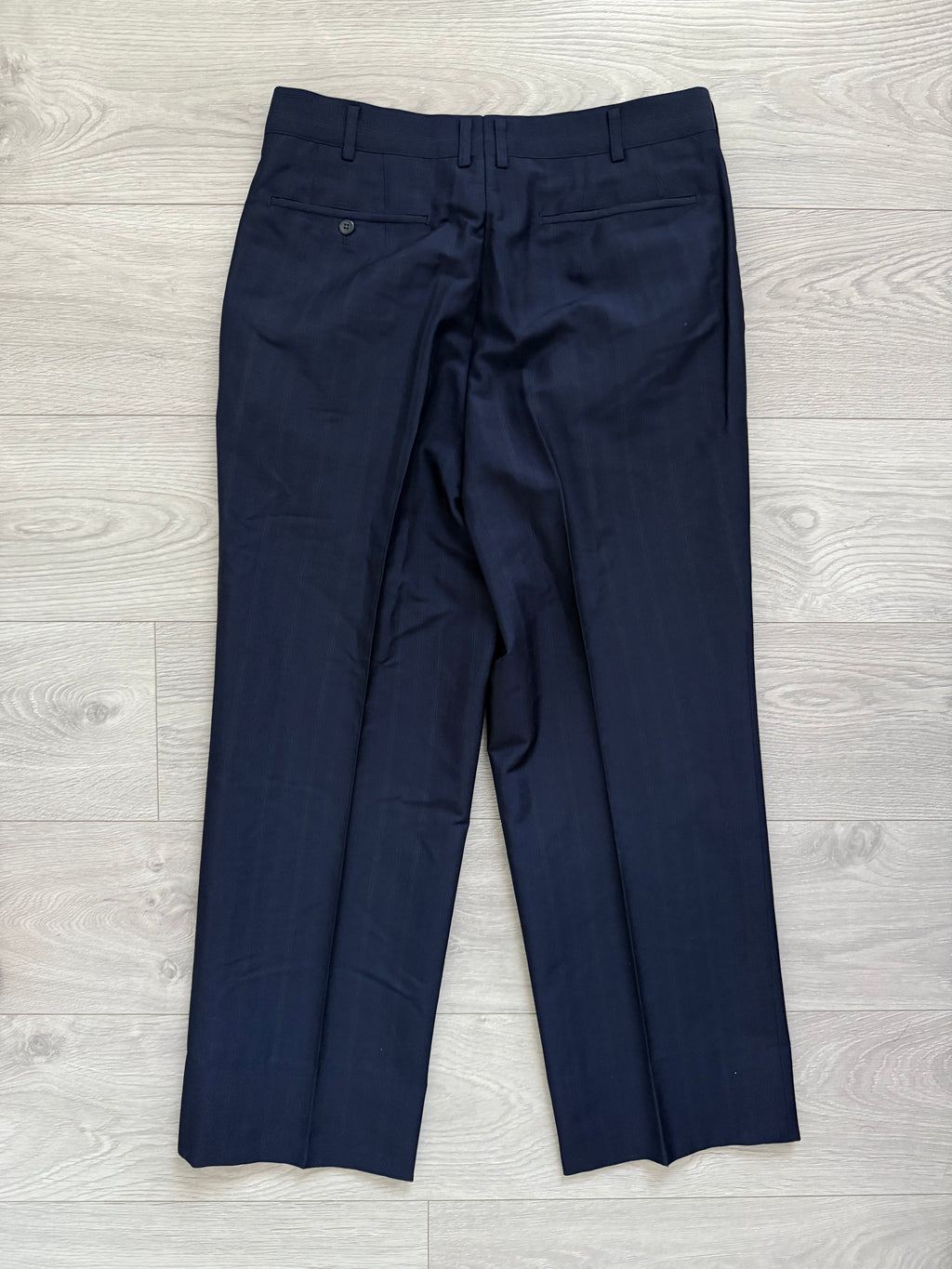 Yves Saint Laurent 1990s Double-Breasted Pleated Striped Blue Wool Suit - Size L Jacket / 32" Waist