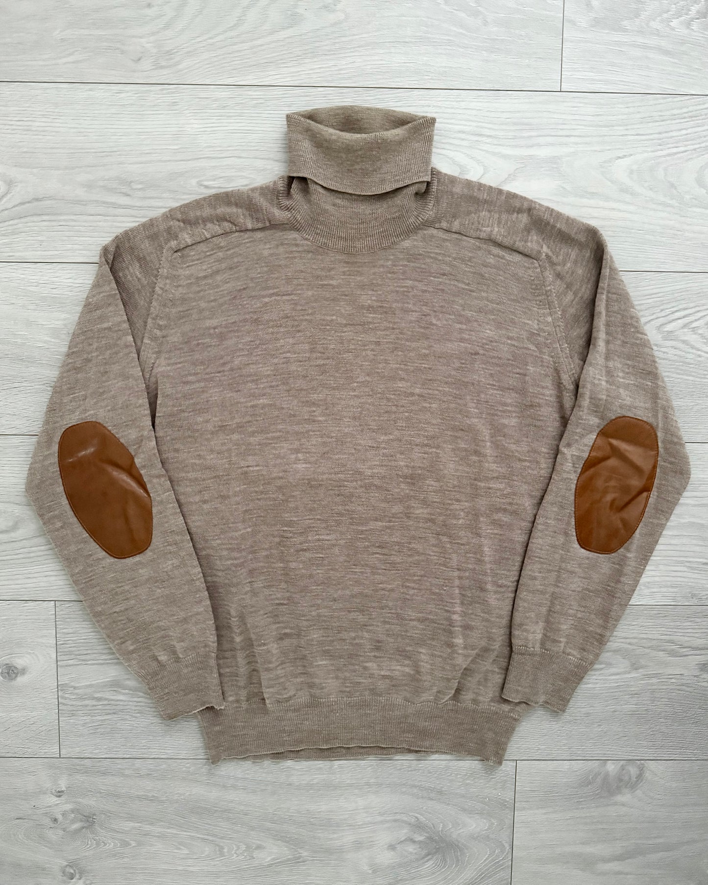 Maison Martin Margiela FW1999 Wool Leather Elbow Patch Turtleneck Knit Sweater - Size M