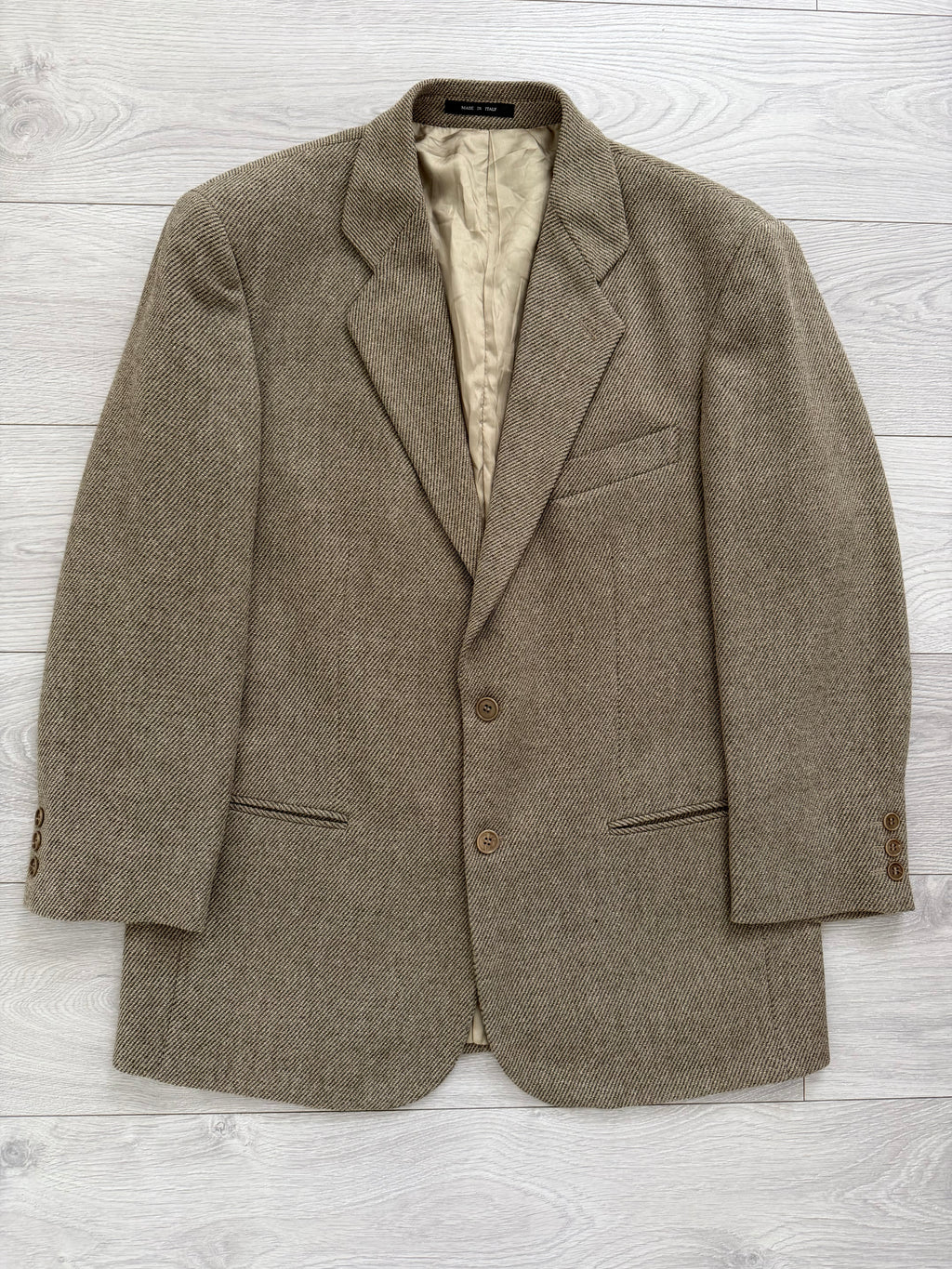 Emporio Armani 1990s 2B Taupe Beige Wool Twill Sport Blazer Jacket - Size XL