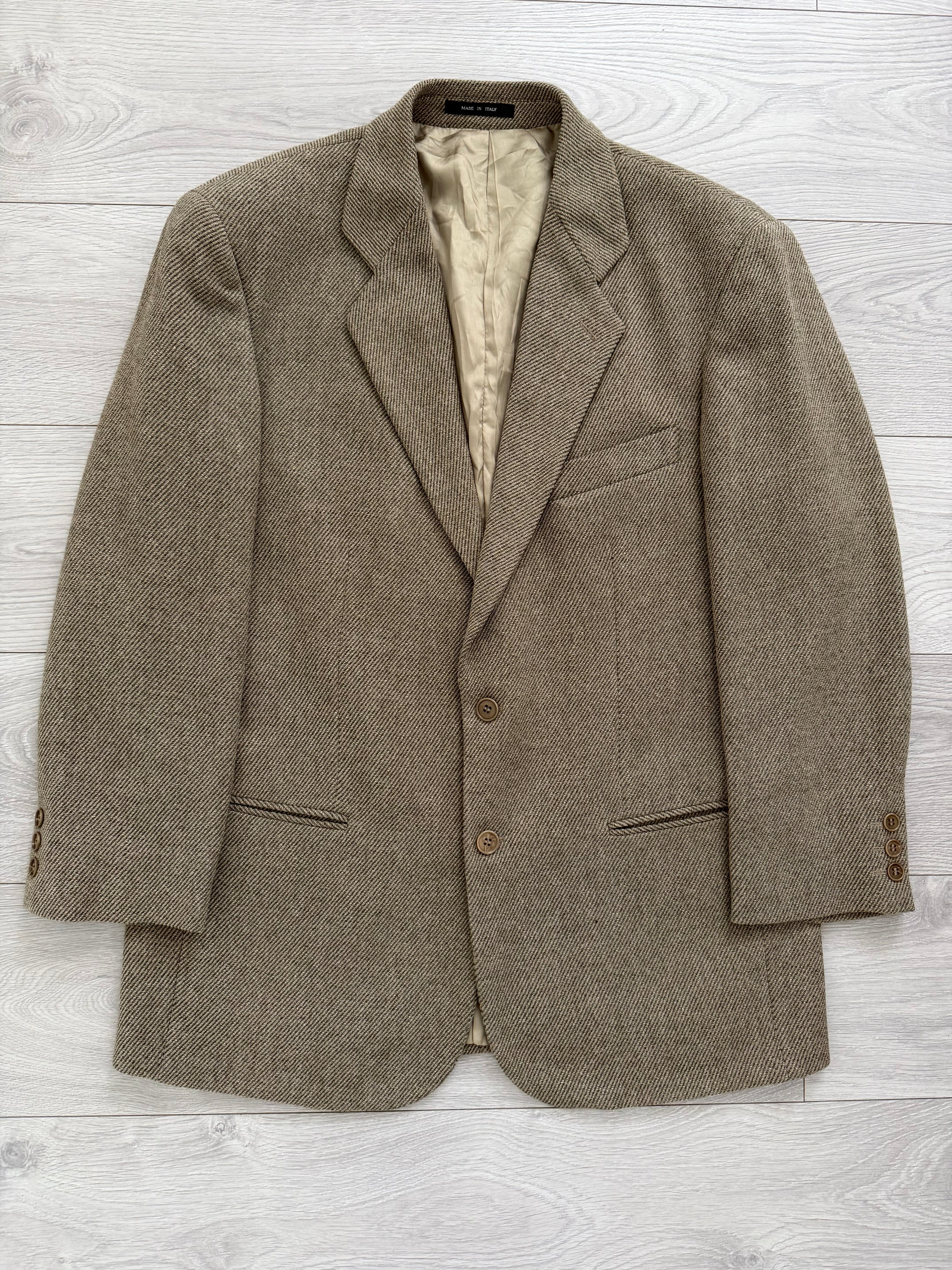 Emporio Armani 1990s 2B Taupe Beige Wool Twill Sport Blazer Jacket - Size XL