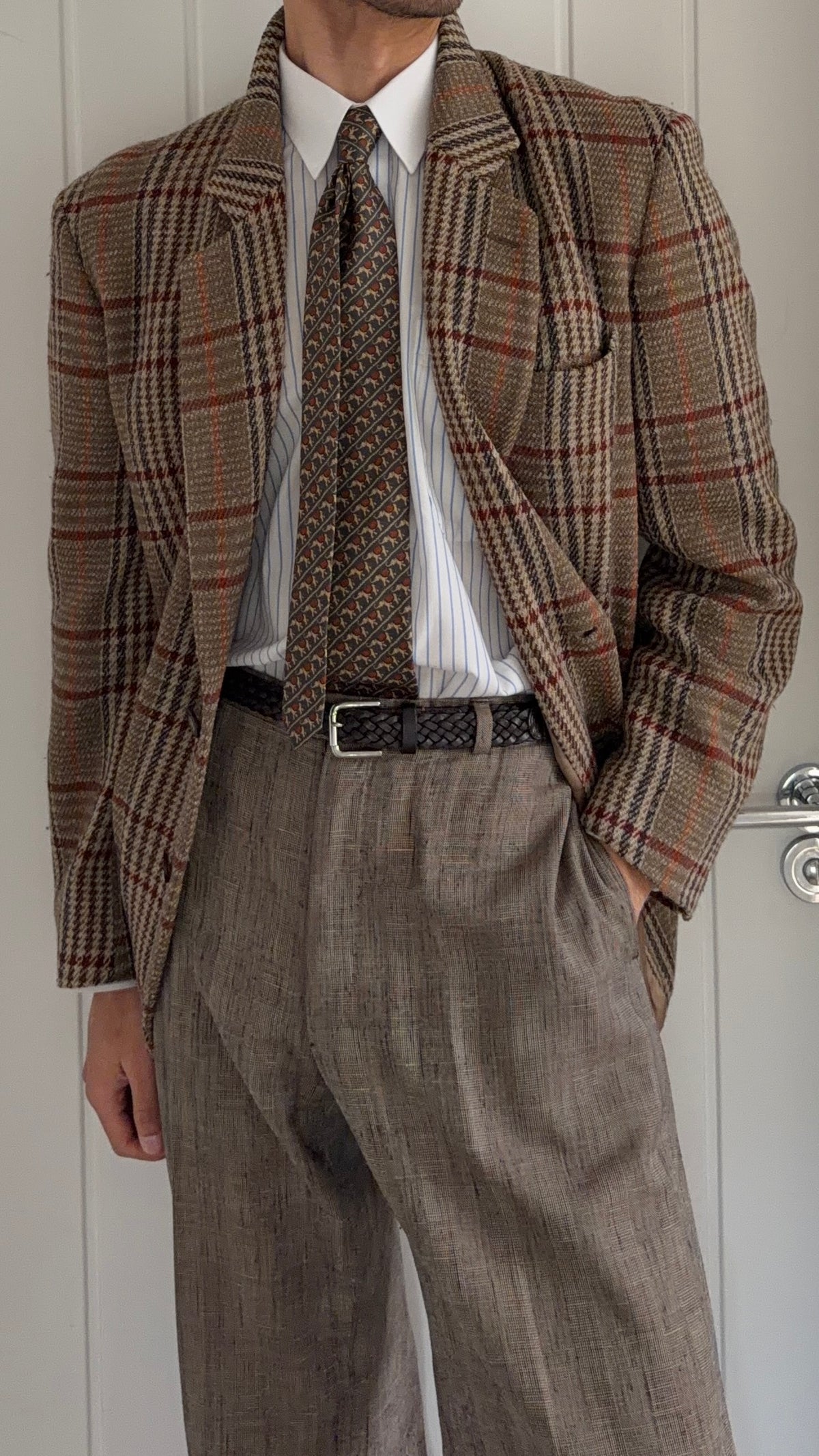 Emporio Armani 1990s 2B Check Wool Cotton Textured Sport Jacket Blazer - Size M