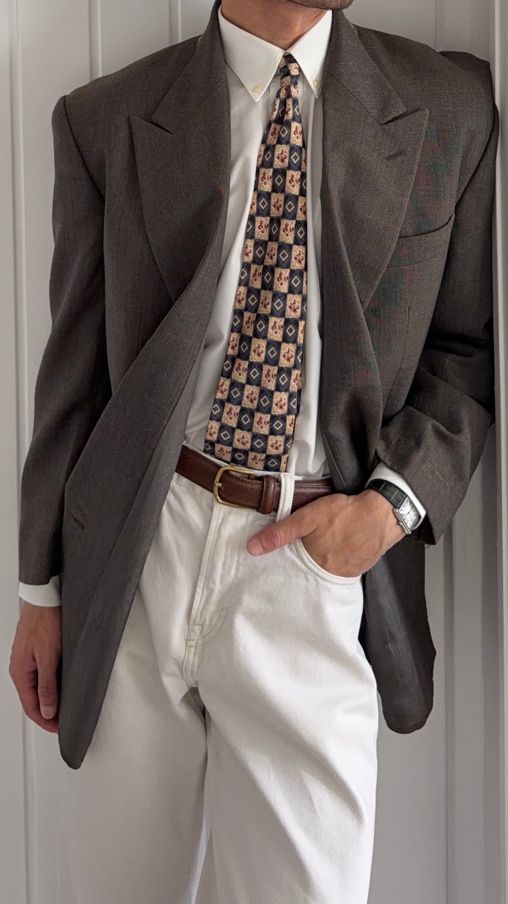 Giorgio Armani 1980s Peaked Lapel Double Breasted Wool Sport Jacket Blazer Brown - Size L
