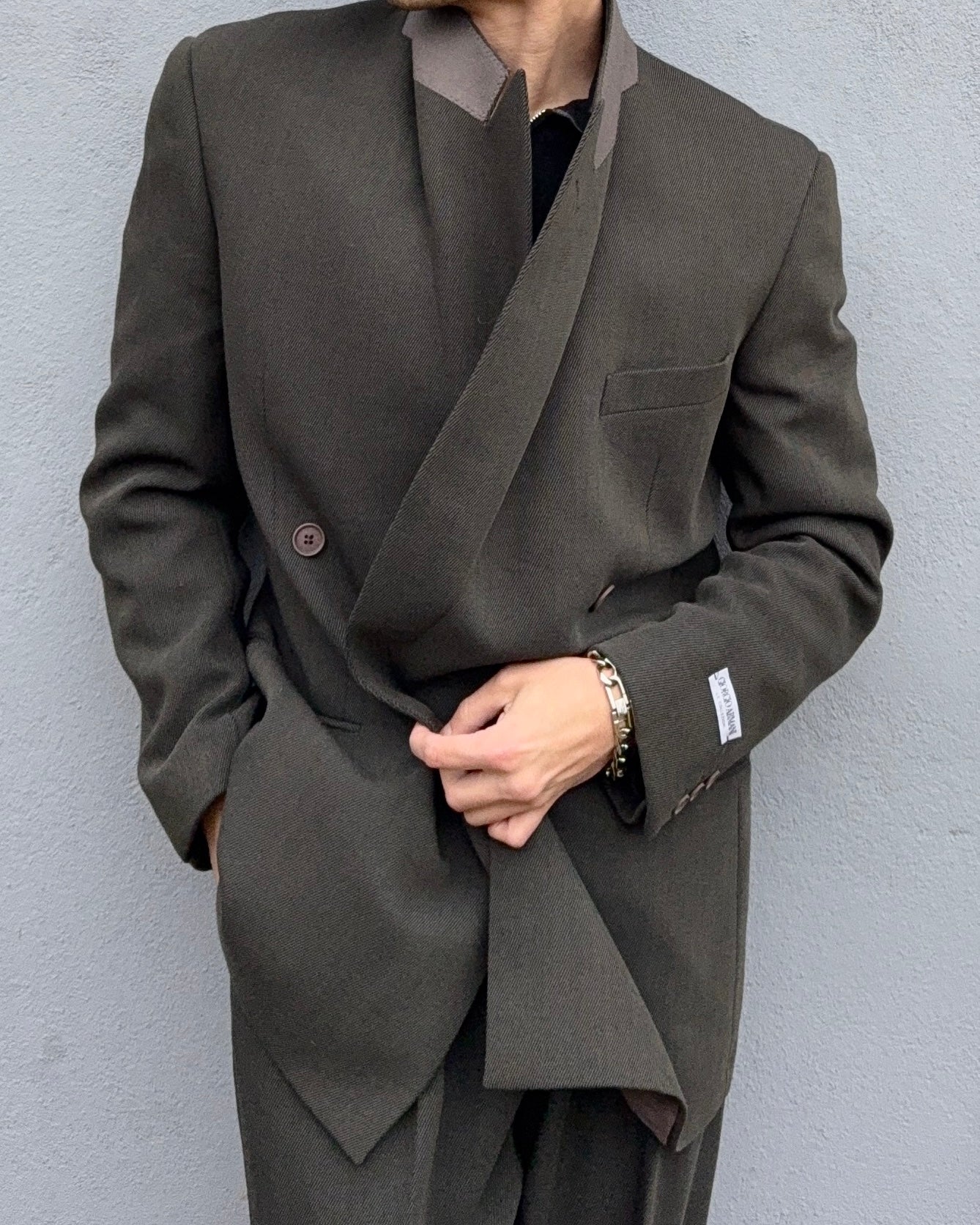 Giorgio Armani 1980s Double Breasted Pleated Wool Suit Forest Green New - Size L Jacket / 32" Waist `