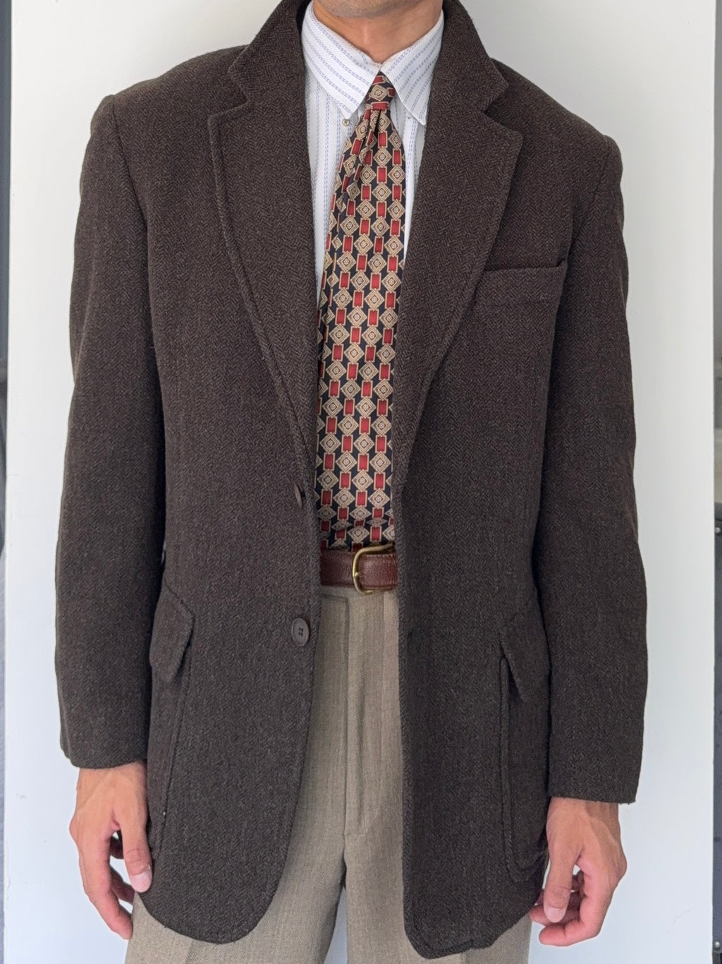 Emporio Armani 1990s 2B Brown Wool Hunting Jacket Blazer - Size S
