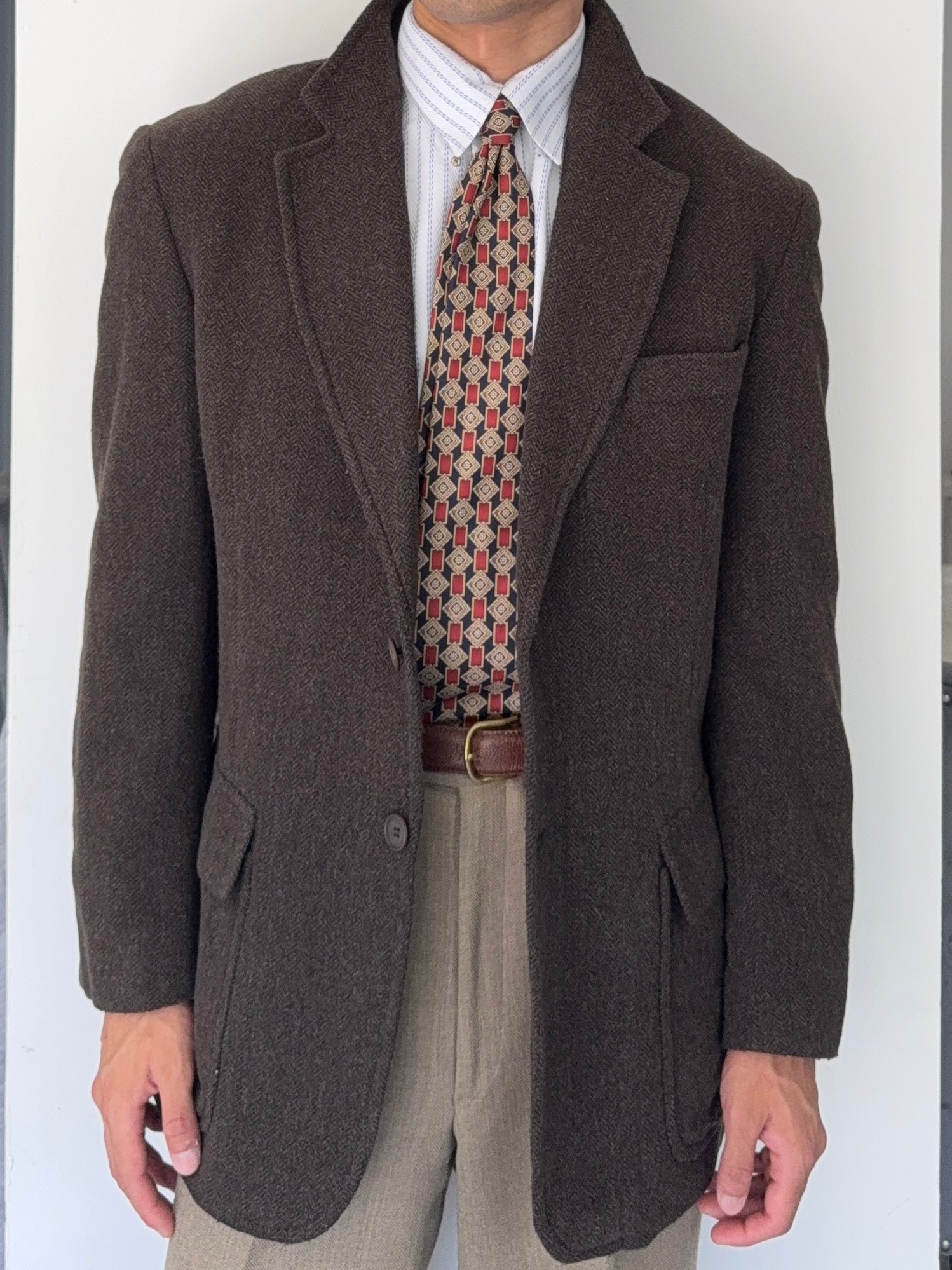 Emporio Armani 1990s 2B Brown Wool Hunting Jacket Blazer - Size S