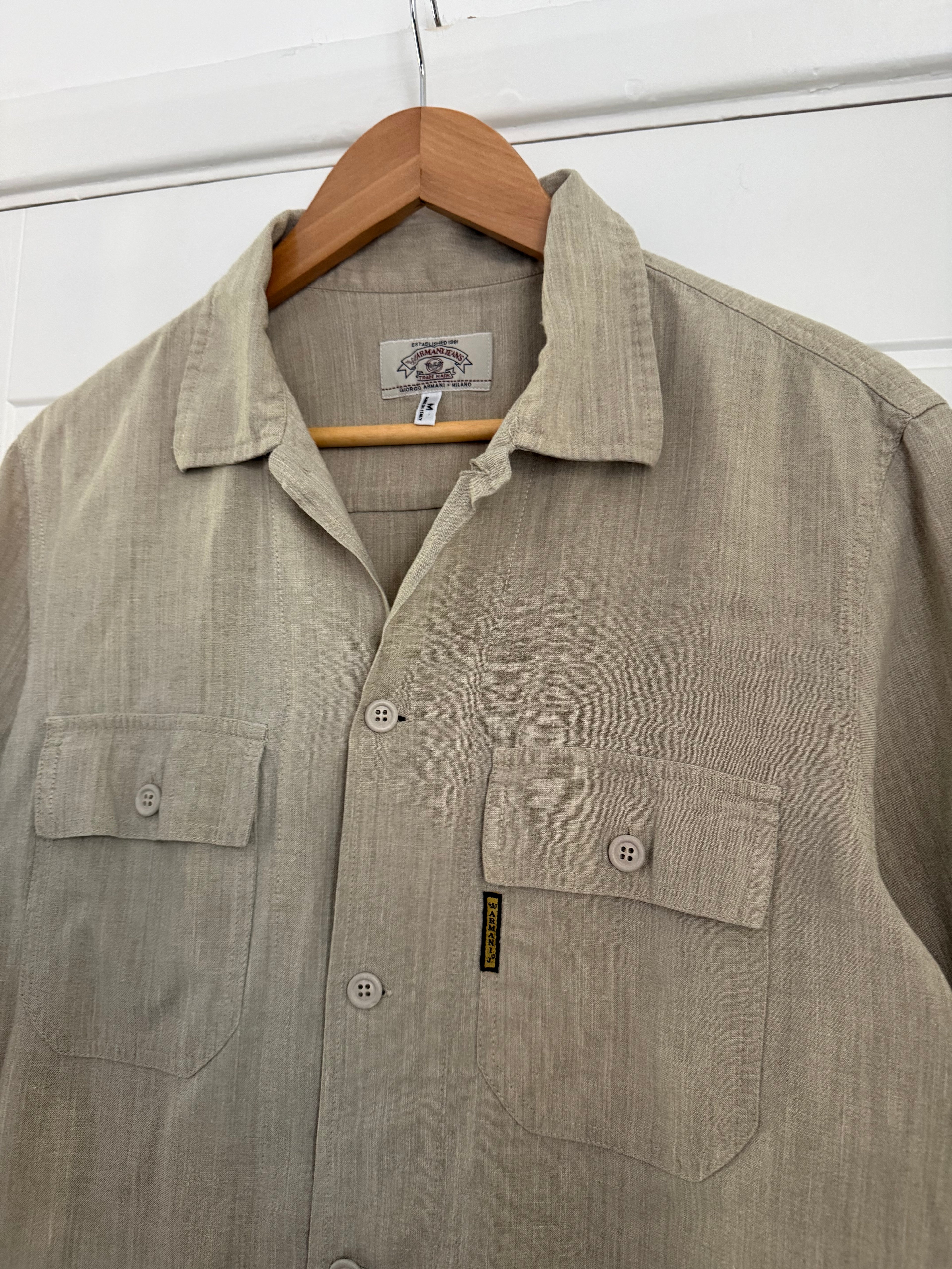 Giorgio Armani Jeans 1990s Linen Blend Draped Shirt - Size M