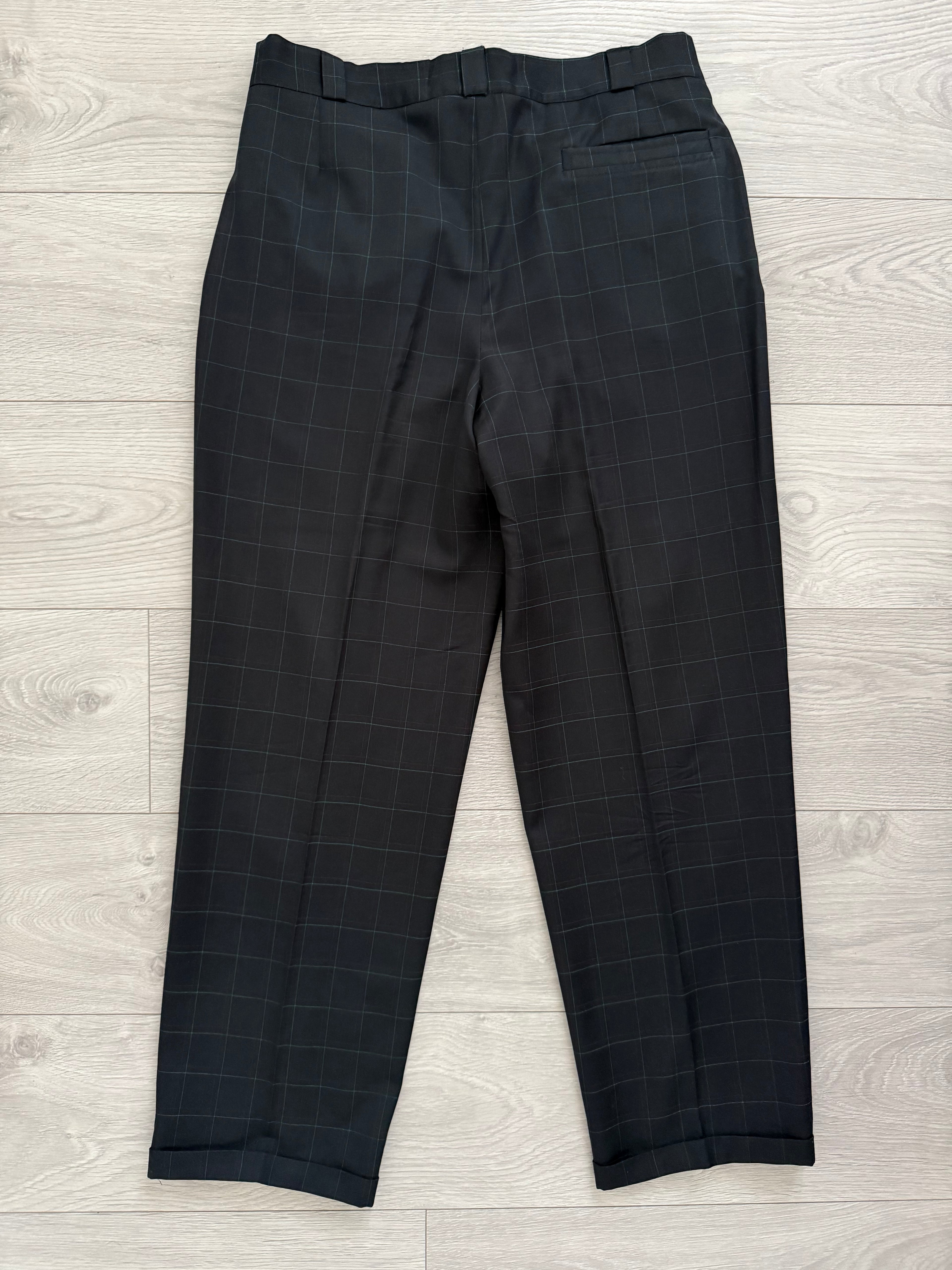 Versace 1980s Notch Lapel Double Breasted Pleated Wool Check Suit Black - Size M Jacket / 32" Waist
