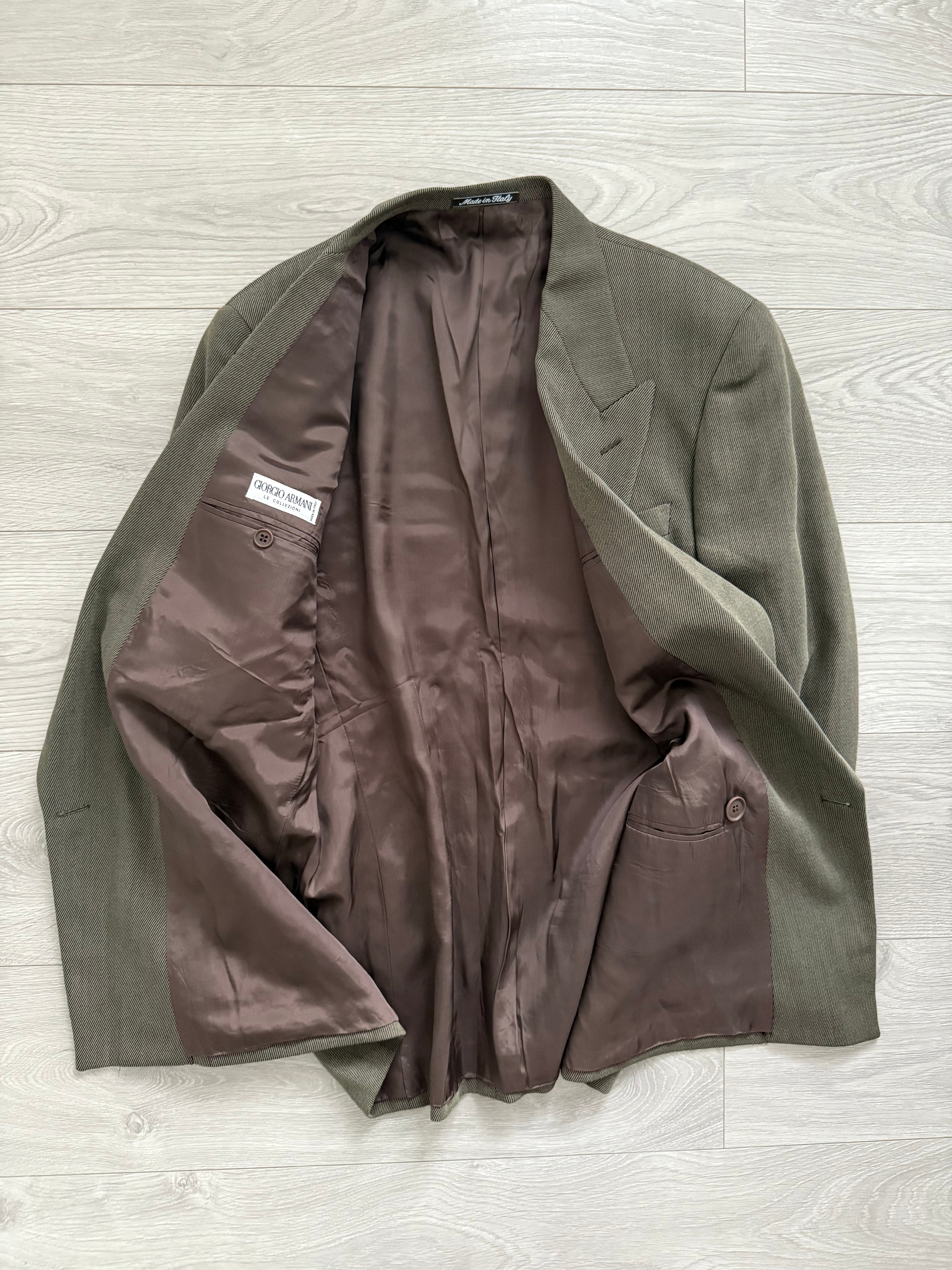 Giorgio Armani 1980s Double Breasted Pleated Wool Suit Olive Taupe New - Size L Jacket / 32" Waist