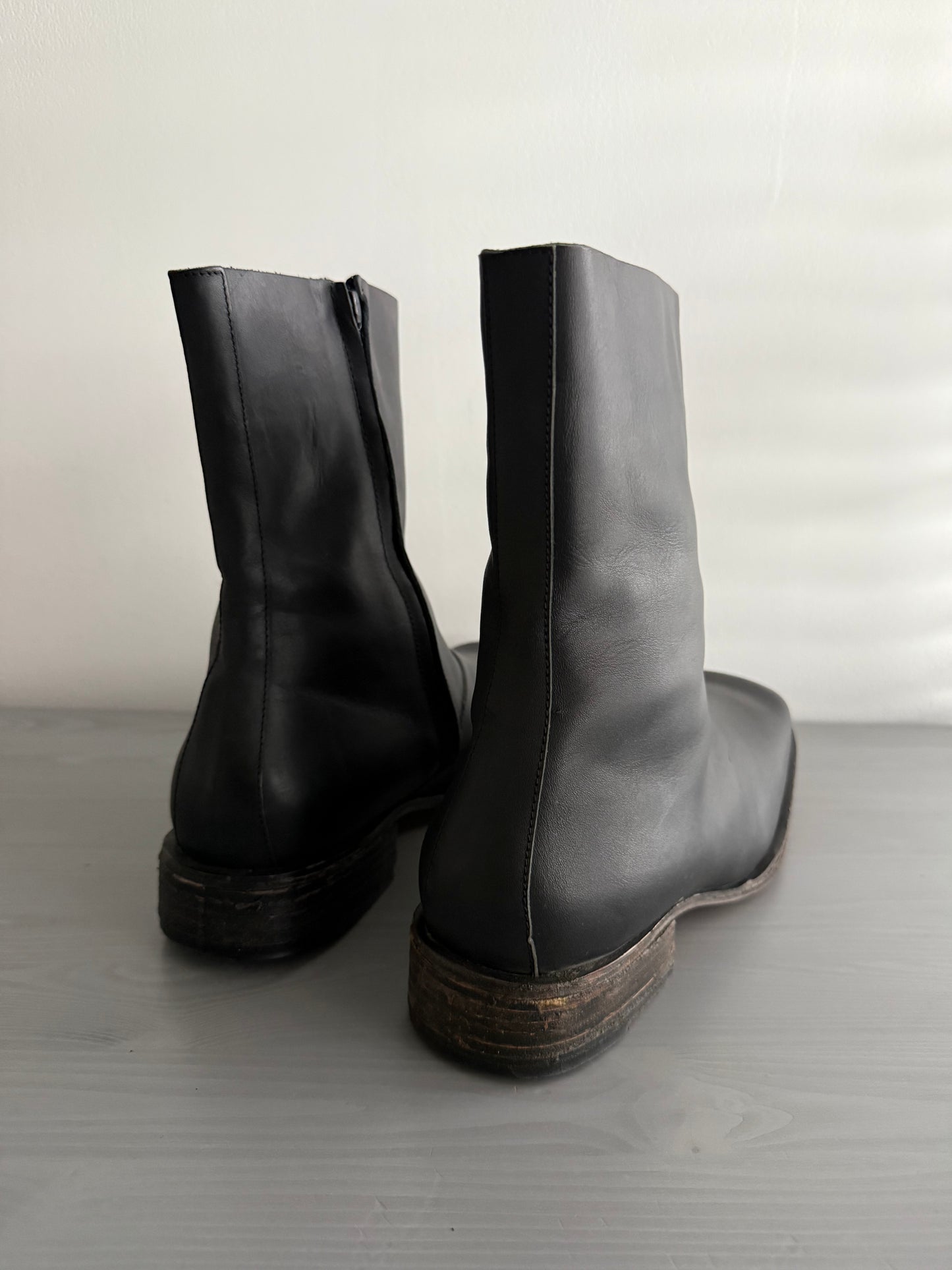 Maison Martin Margiela FW2001 Line 10 Leather Square Toe Boots - Size US11/UK10/EU44