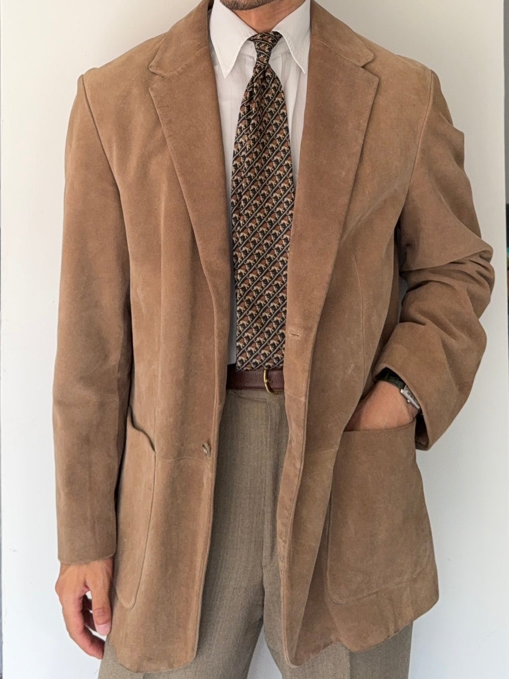Hugo Boss 1990s Italian Calf Leather Suede 2B Jacket - Size L