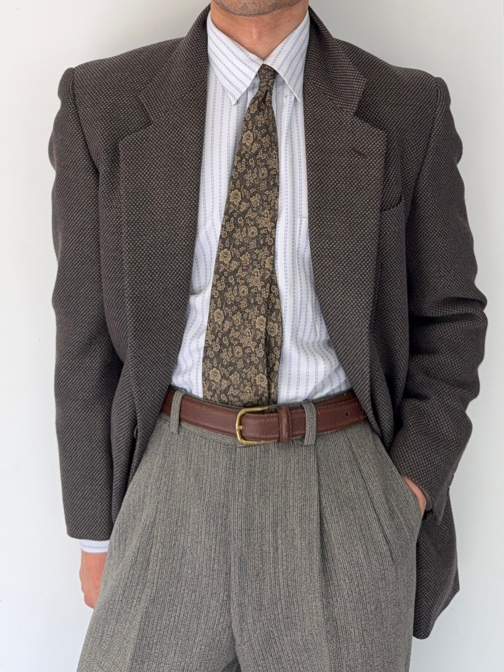 Giorgio Armani 1980s Textured 2B Wool Brown Sports Blazer Jacket - Size M