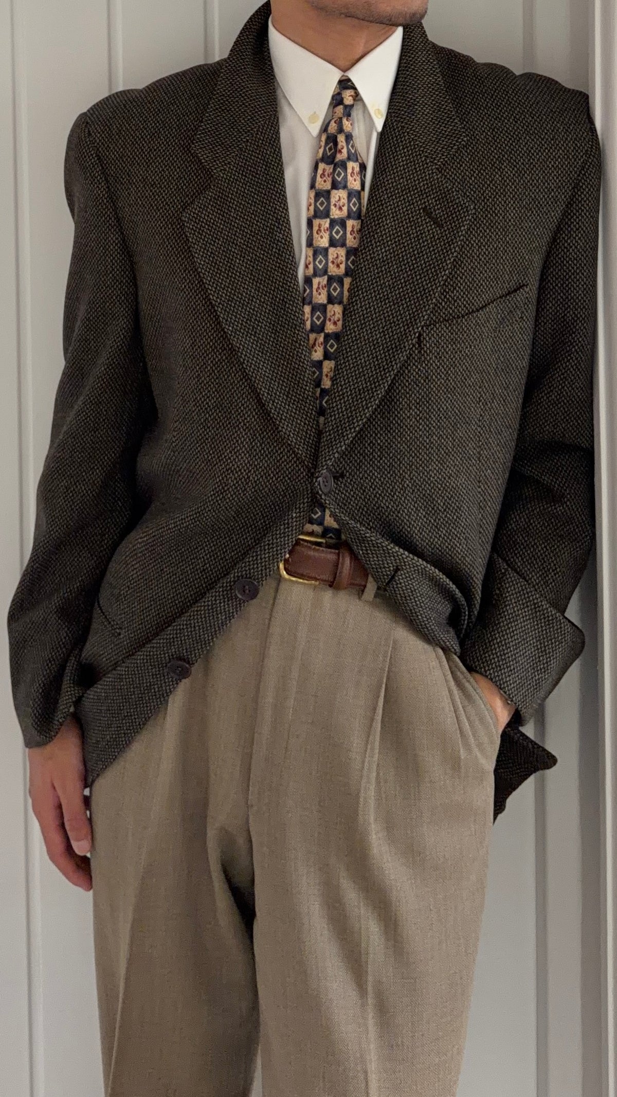 Giorgio Armani 1980s 3B Textured Wool Sport Jacket Blazer  - Size XL