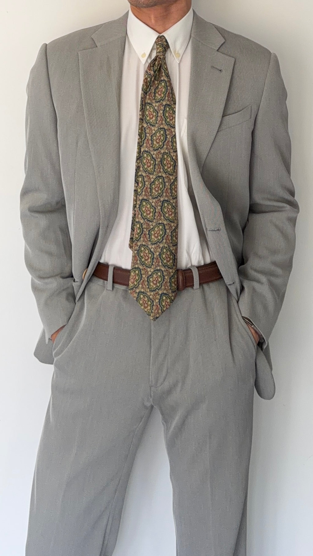 Armani 1990s 2B Draped Crepe Weave Grey Suit - Size S Jacket / 30" Waist