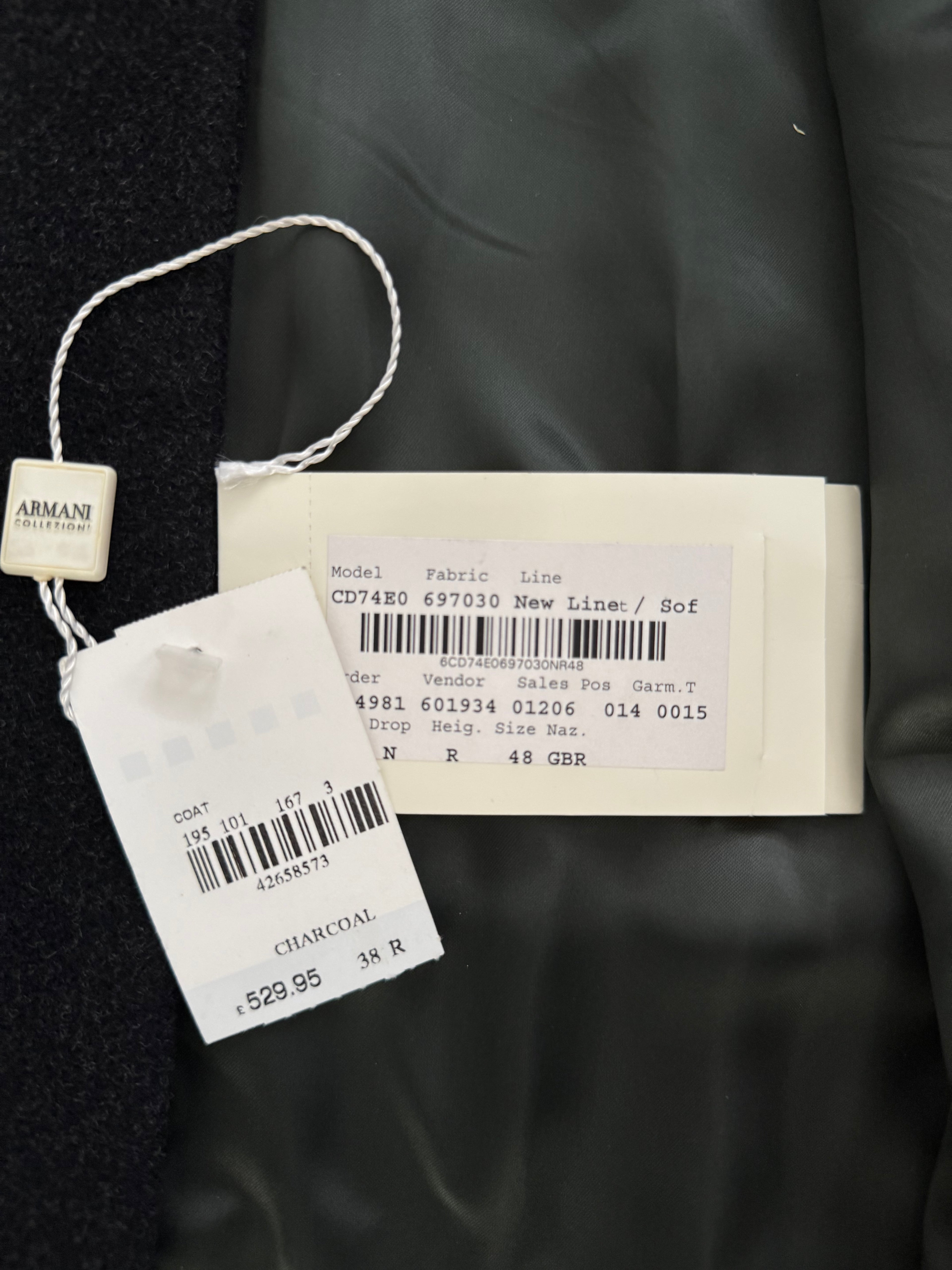 Armani 1990s Charcoal Grey Wool Over Coat - Size M