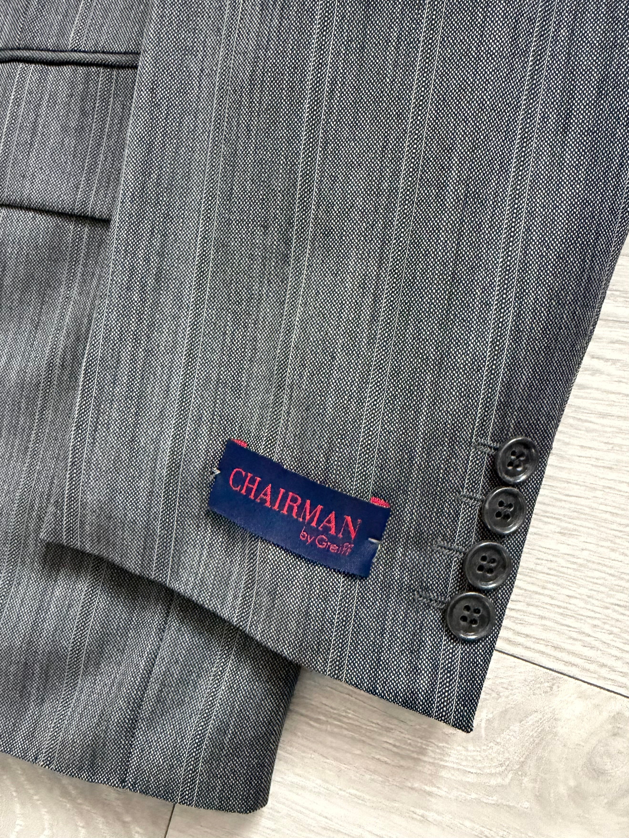 1980s Vintage Peaked Lapel Double Breasted Pleated Wool Textured Suit - Size XXL Jacket / 36" Waist