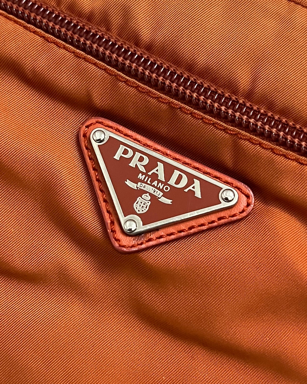 Prada 00S Vela Nylon Metal Logo Orange Crossbody Shoulder Bag