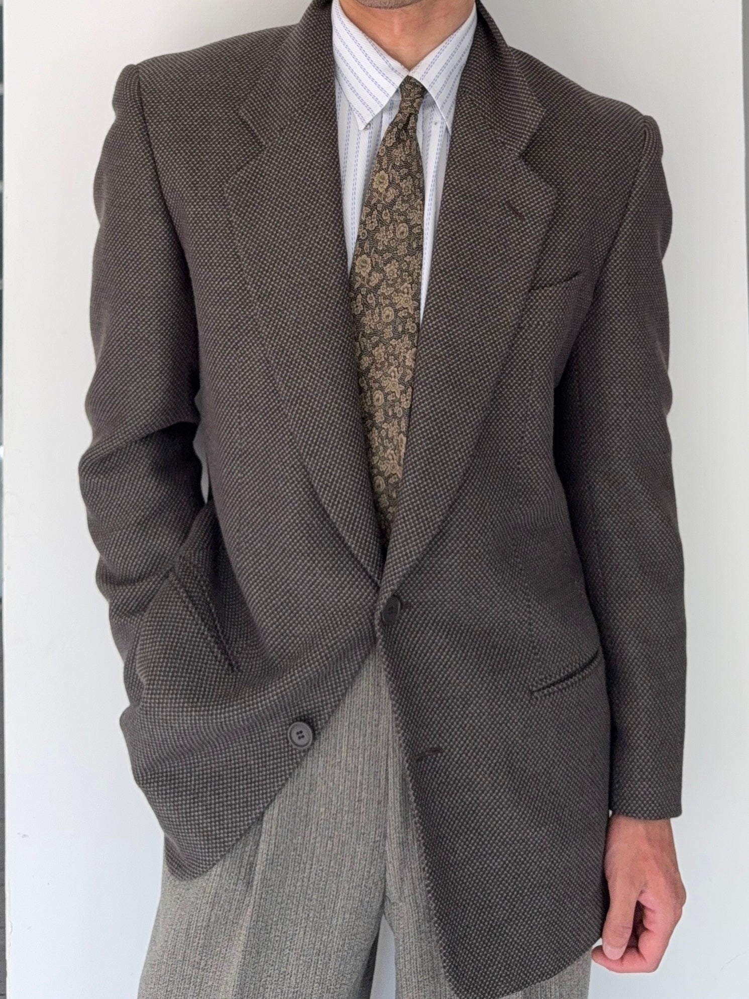 Giorgio Armani 1980s Textured 2B Wool Brown Sports Blazer Jacket - Size M